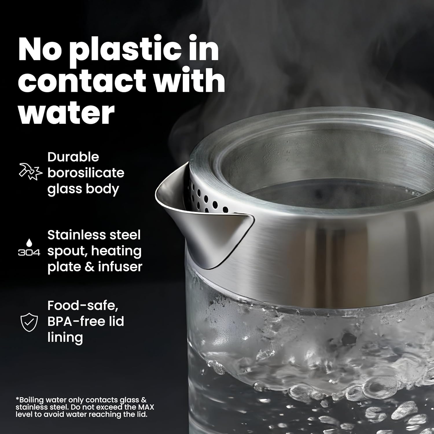 ORANGLES Vianté Electric Tea Kettle with Infuser – 1.5L Borosilicate Glass Tea Maker, Temperature Control, Automatic Shut-Off & Plastic-Free Water Contact - full product showcase - Image 5 of 5 | suitable for professionals | Florida | Free Shipping ORANGLES