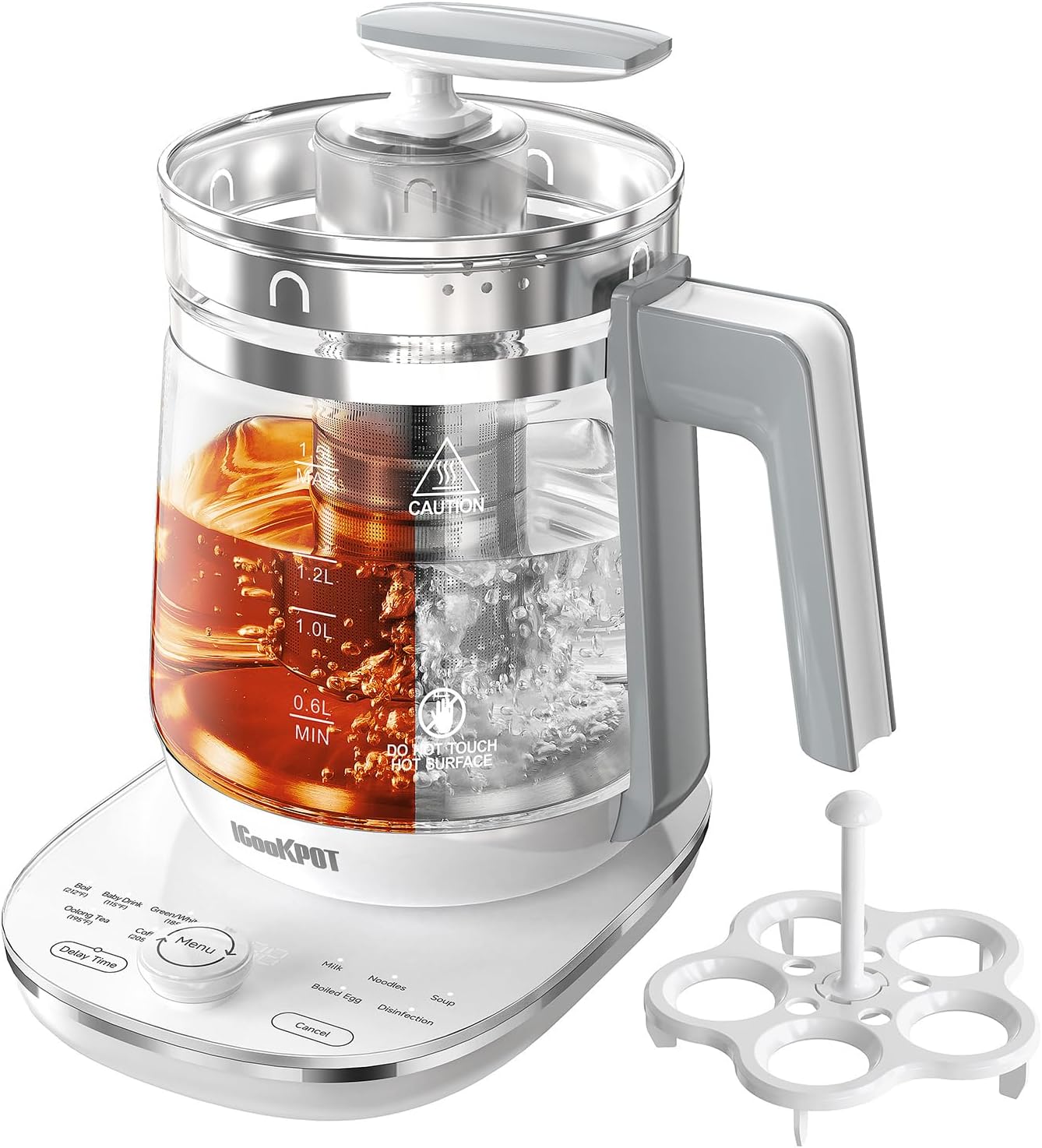ORANGLES Hot Electric Kettle with Tea Infuser & Temperature Control – 1.5L Stainless Steel Tea Maker, 1200W Rapid Boiling Programmable Kettle for Coffee & Tea (White)  - Main Product Image - professional product shot | Buy Hot Electric Kettle with Tea Infuser & Temperature Control – 1.5L Stainless Steel Tea Maker, 1200W Rapid Boiling Programmable Kettle for Coffee & Tea (White) online USA | ORANGLES