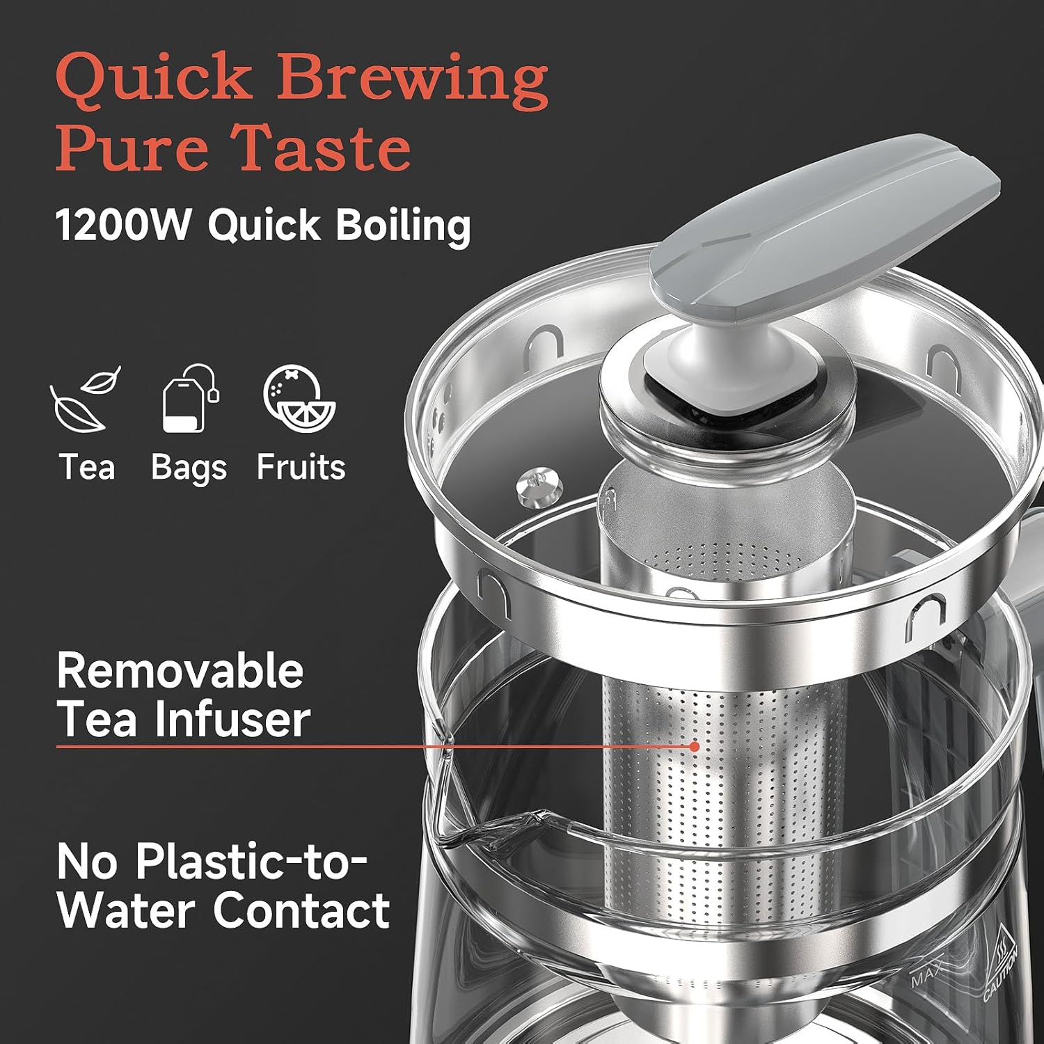 ORANGLES Hot Electric Kettle with Tea Infuser & Temperature Control – 1.5L Stainless Steel Tea Maker, 1200W Rapid Boiling Programmable Kettle for Coffee & Tea (White) - detailed closeup view - Image 3 of 4 | great for travel | Texas | Free Shipping ORANGLES