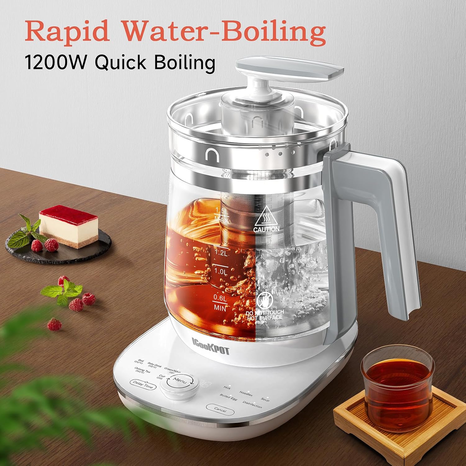 ORANGLES Hot Electric Kettle with Tea Infuser & Temperature Control – 1.5L Stainless Steel Tea Maker, 1200W Rapid Boiling Programmable Kettle for Coffee & Tea (White) - angled perspective - Image 4 of 4 | excellent for daily use | New York | Free Shipping ORANGLES