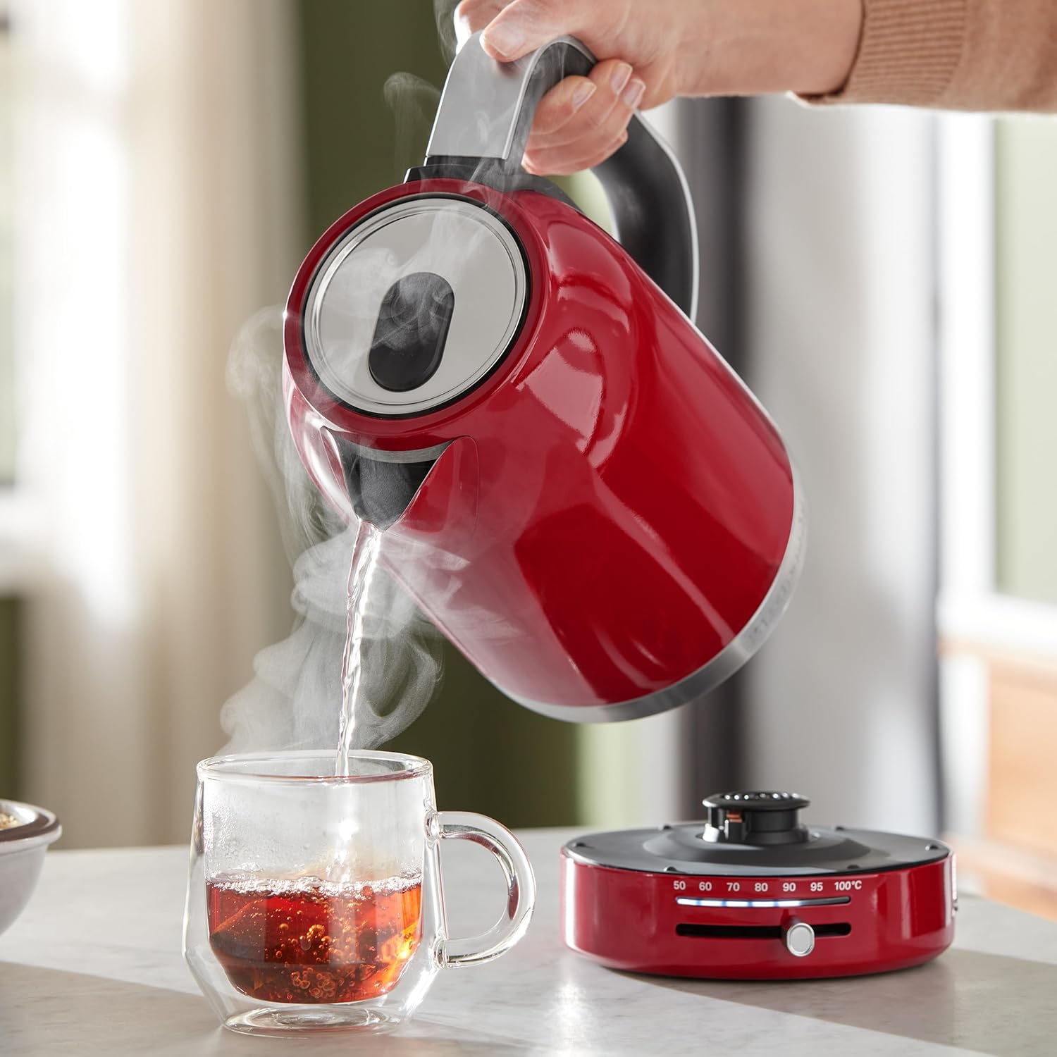 ORANGLES Electric Kettle KEK1701 – Empire Red Fast Boiling Electric Tea Kettle with Large Capacity & Stylish Modern Design - detailed closeup view - Image 3 of 4 | great for travel | Texas | Free Shipping ORANGLES