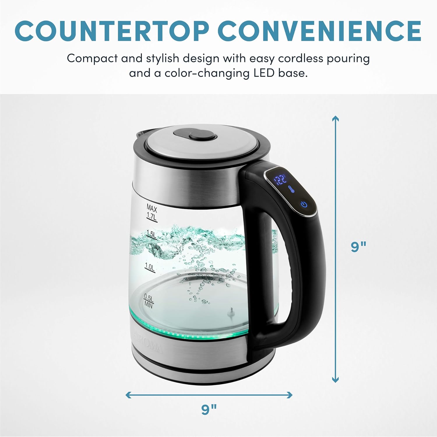 ORANGLES Professional 1.7L / 7-Cup Digital Glass Water Kettle AWK-170D – Fast Boiling Electric Tea Kettle with Digital Controls - high resolution display - Image 2 of 4 | perfect for office | California | Free Shipping ORANGLES