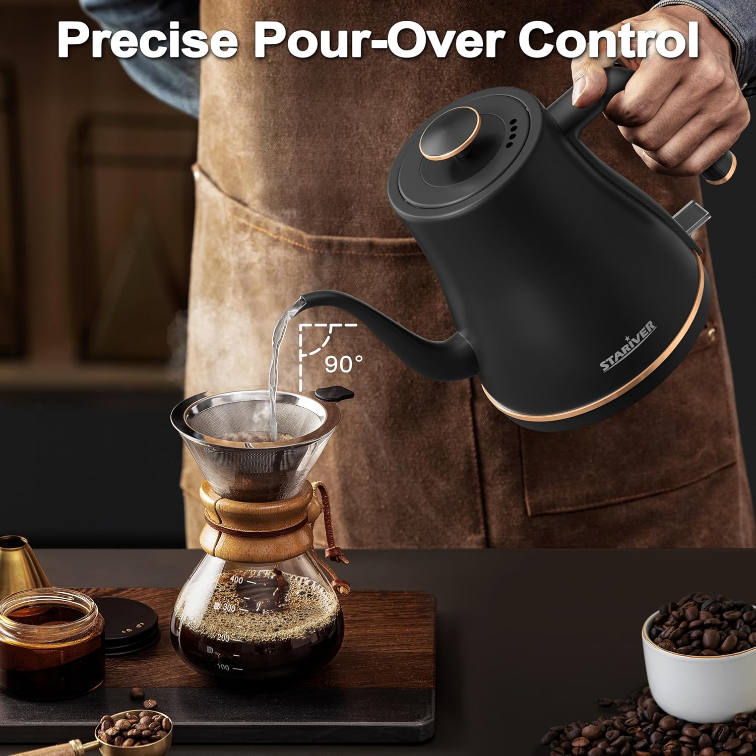 ORANGLES Stariver Gooseneck Electric Kettle 0.8L – Pour Over Coffee & Tea Kettle with Stainless Steel Interior, Auto Shut-Off & Boil-Dry Protection (Black) - high resolution display - Image 2 of 4 | perfect for office | California | Free Shipping ORANGLES