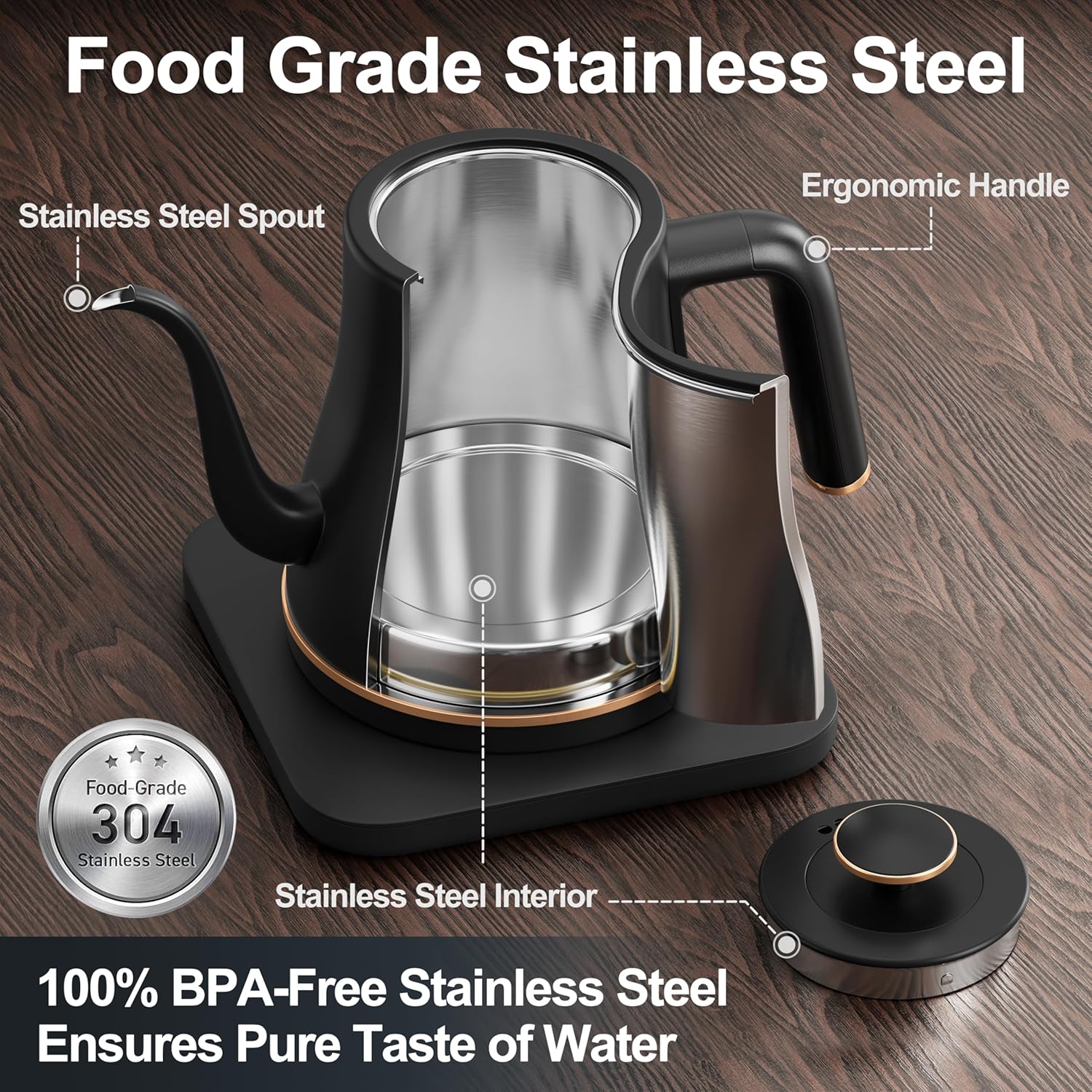 ORANGLES Stariver Gooseneck Electric Kettle 0.8L – Pour Over Coffee & Tea Kettle with Stainless Steel Interior, Auto Shut-Off & Boil-Dry Protection (Black) - angled perspective - Image 4 of 4 | excellent for daily use | New York | Free Shipping ORANGLES