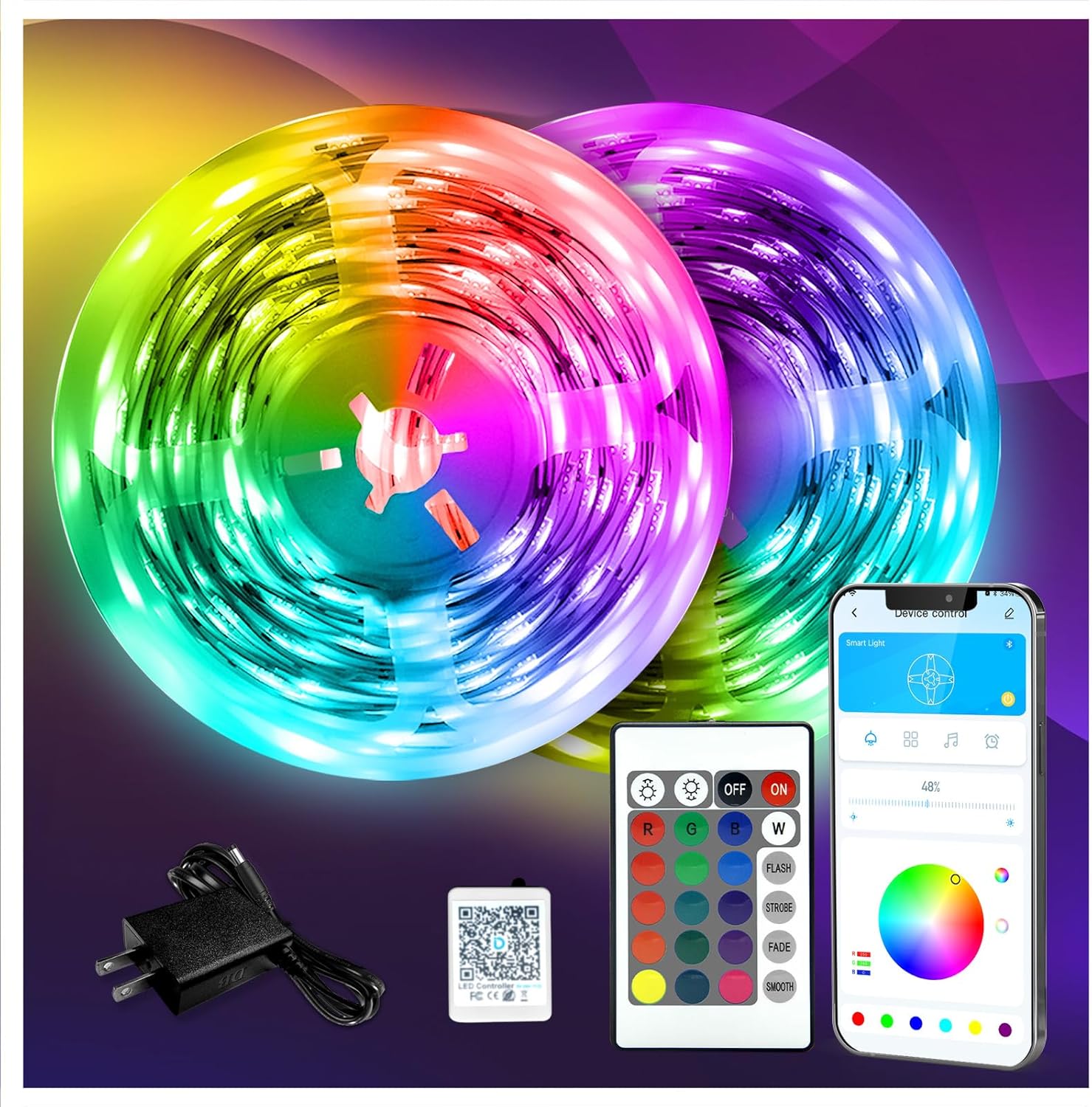 DAYBETTER LED Strip Lights 130ft – RGB Bedroom & Room Decor Lights with Remote Control, 24V Power Supply for Desk, Indoor & Party Decoration