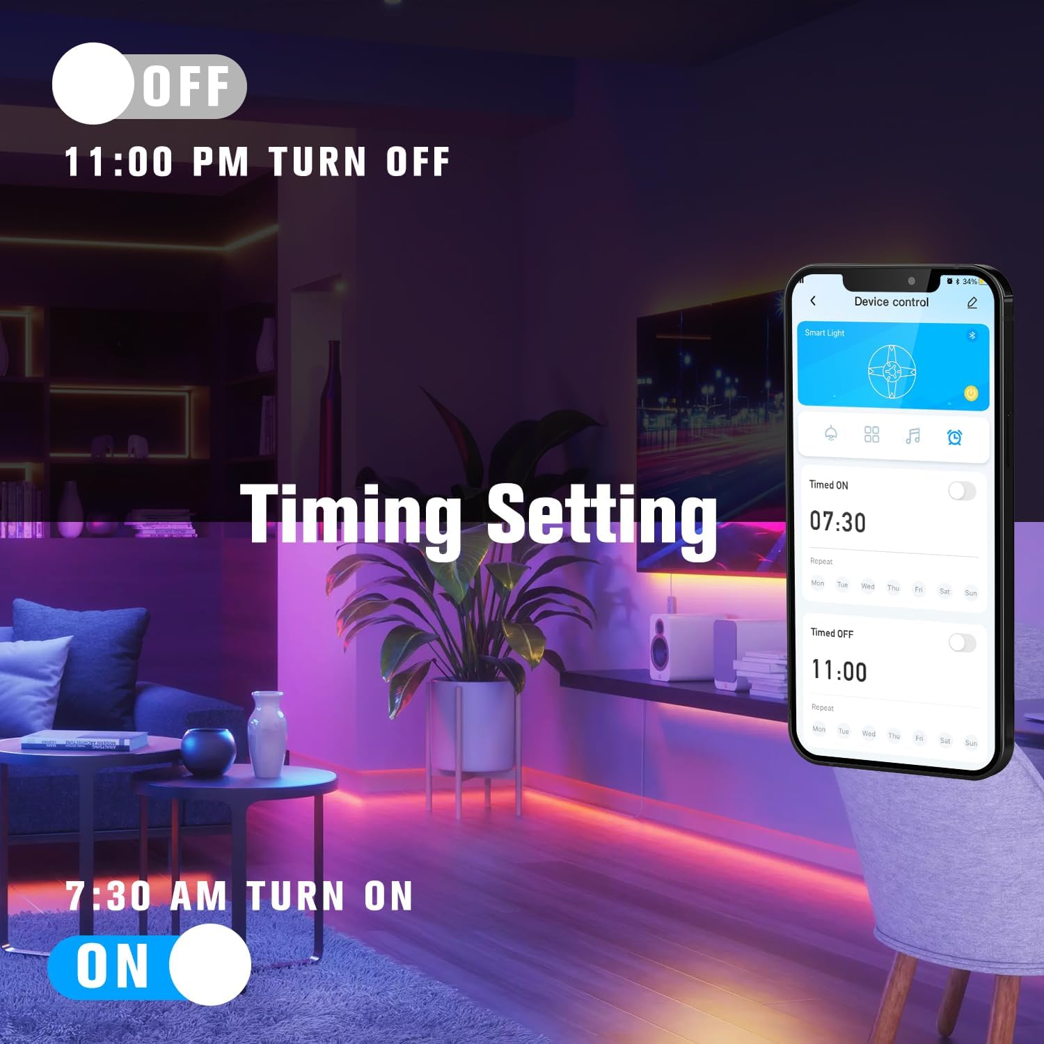 ORANGLES DAYBETTER LED Strip Lights 130ft – RGB Bedroom & Room Decor Lights with Remote Control, 24V Power Supply for Desk, Indoor & Party Decoration - high resolution display - Image 2 of 3 | perfect for office | California | Free Shipping ORANGLES