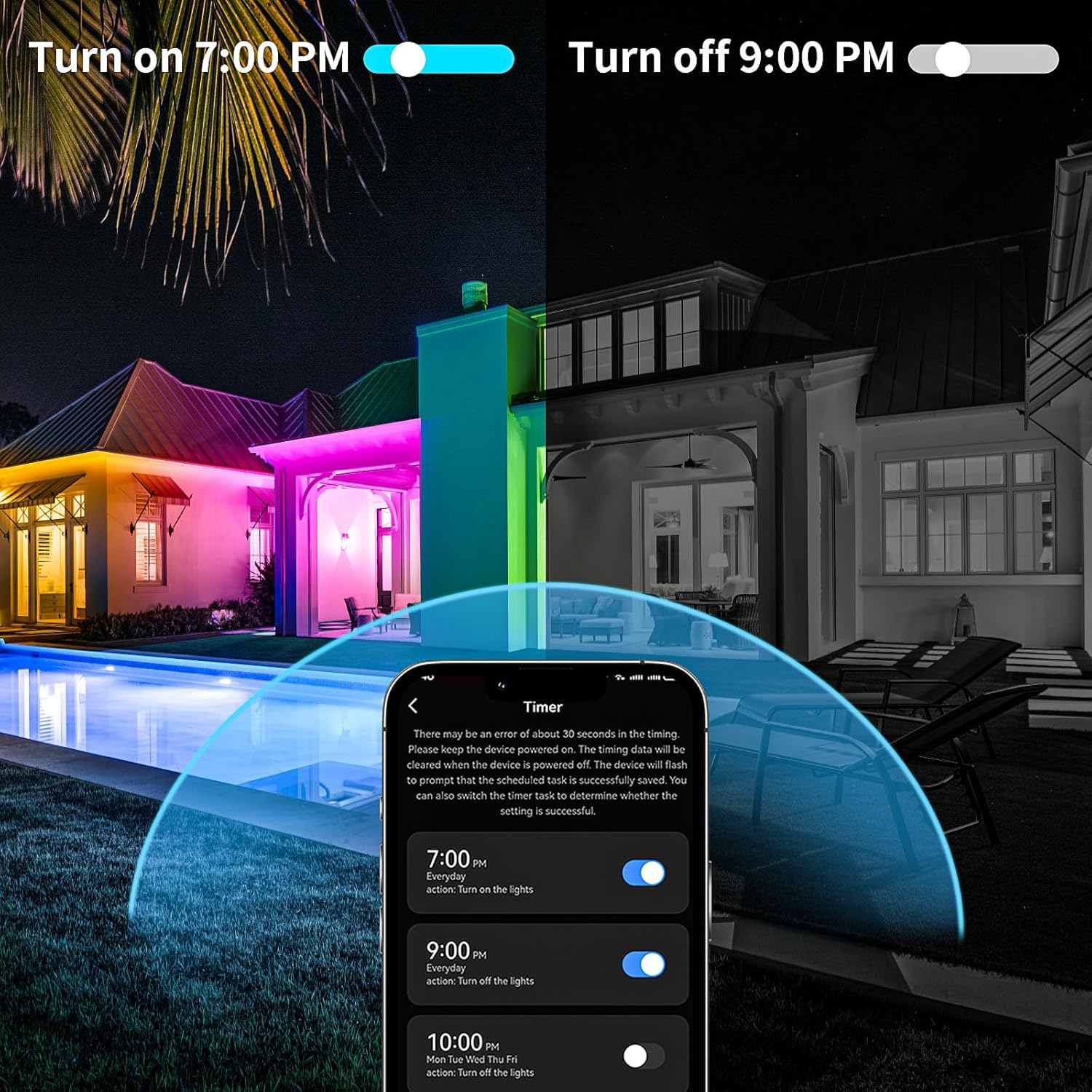 ORANGLES KSIPZE Outdoor LED Strip Lights Waterproof IP68 – RGB Exterior Rope Lights with Bluetooth App Control, Music Sync & Timer for Garden, Pool & Balcony Decor - high resolution display - Image 2 of 4 | perfect for office | California | Free Shipping ORANGLES