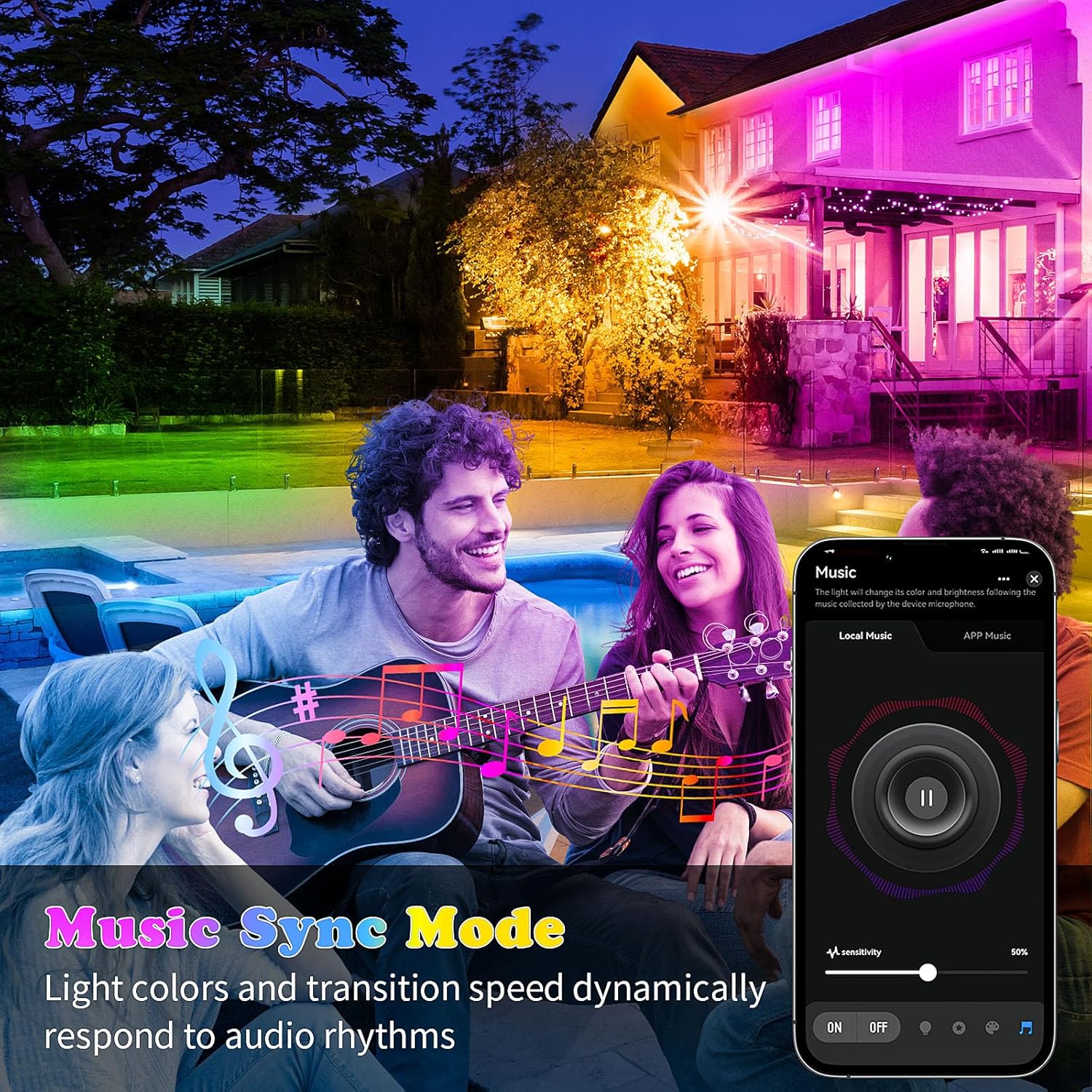 ORANGLES KSIPZE Outdoor LED Strip Lights Waterproof IP68 – RGB Exterior Rope Lights with Bluetooth App Control, Music Sync & Timer for Garden, Pool & Balcony Decor - detailed closeup view - Image 3 of 4 | great for travel | Texas | Free Shipping ORANGLES