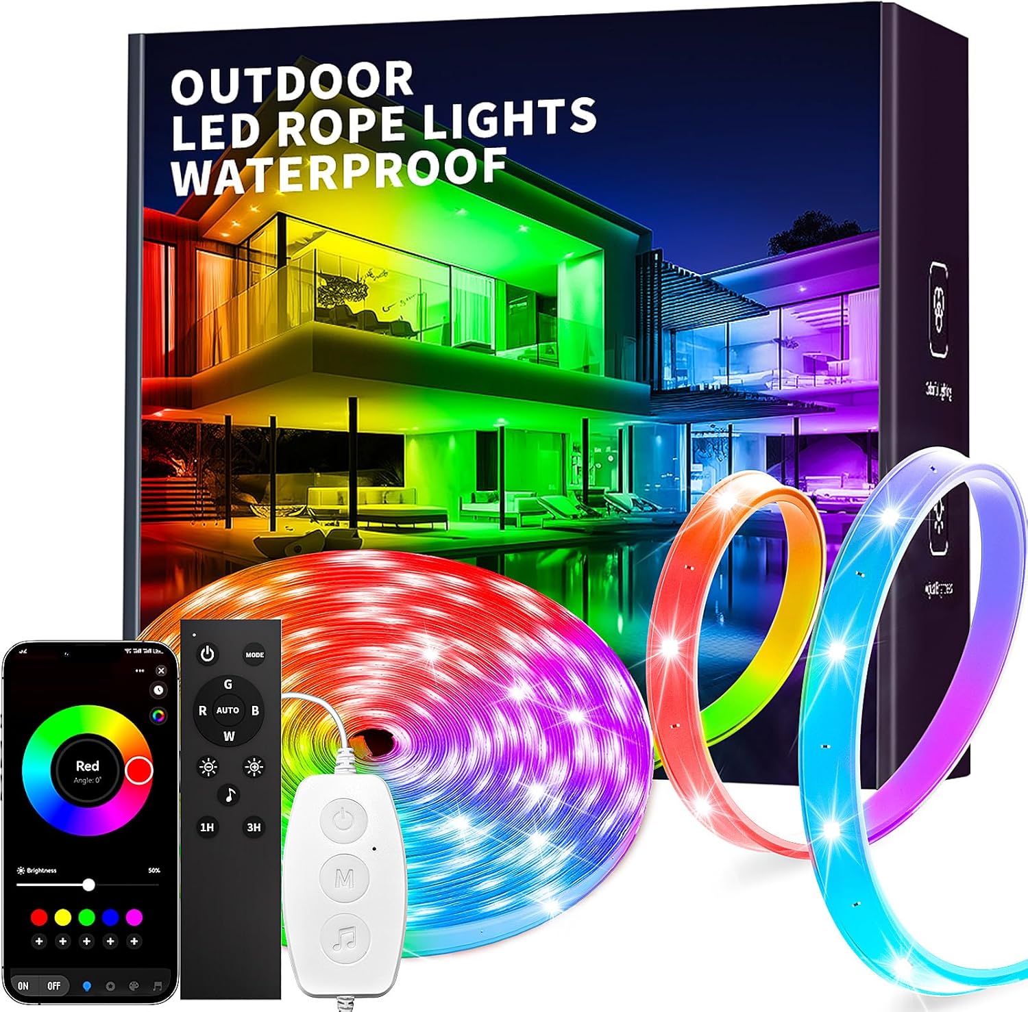 ORANGLES KSIPZE Outdoor LED Strip Lights Waterproof IP68 – RGB Exterior Rope Lights with Bluetooth App Control, Music Sync & Timer for Garden, Pool & Balcony Decor - angled perspective - Image 4 of 4 | excellent for daily use | New York | Free Shipping ORANGLES