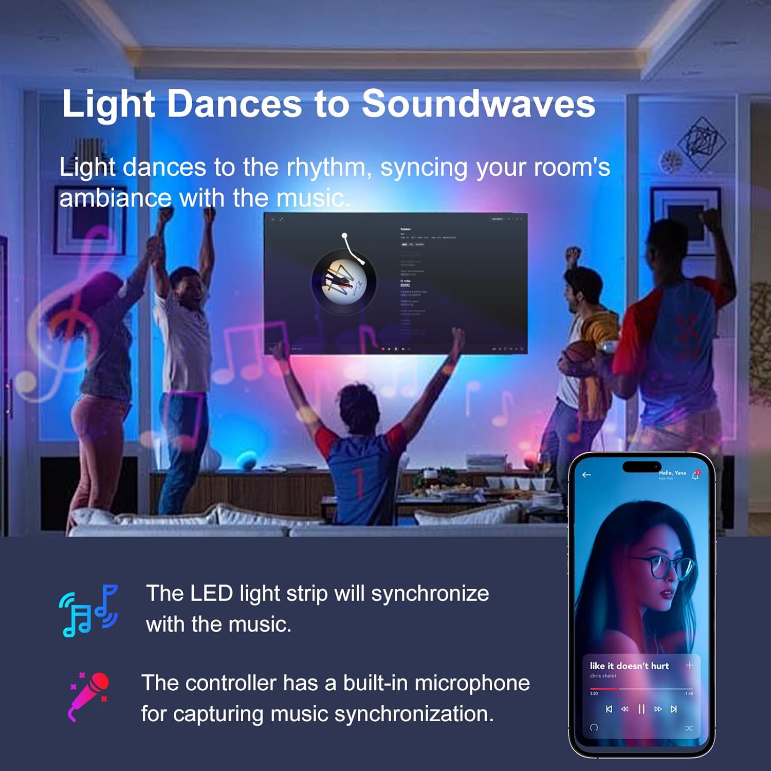 ORANGLES 200FT LED Lights for Bedroom – Smart RGB Color Changing Strip Lights with Music Sync, Bluetooth App & Remote Control (2 Rolls of 100FT) - high resolution display - Image 2 of 4 | perfect for office | California | Free Shipping ORANGLES