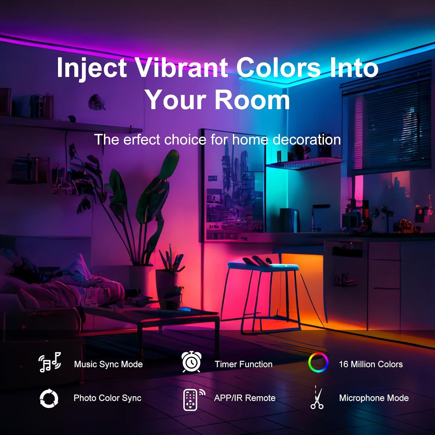 ORANGLES 200FT LED Lights for Bedroom – Smart RGB Color Changing Strip Lights with Music Sync, Bluetooth App & Remote Control (2 Rolls of 100FT) - angled perspective - Image 4 of 4 | excellent for daily use | New York | Free Shipping ORANGLES