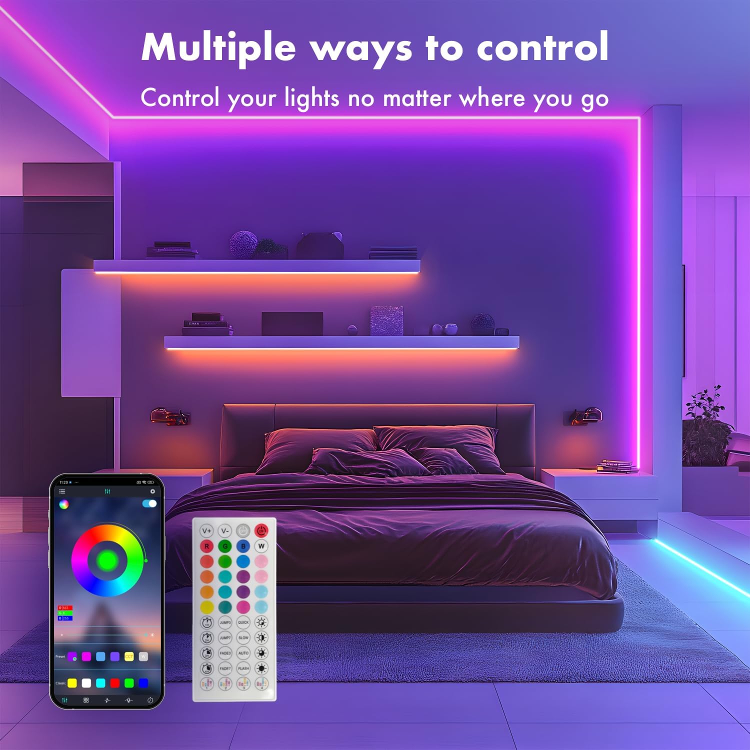 ORANGLES SILFU Neon Rope Lights 50FT – RGB Waterproof IP67 LED Strip Lights with Music Sync, DIY Design & 44-Key Remote for Bedroom & Holiday Decor - angled perspective - Image 4 of 4 | excellent for daily use | New York | Free Shipping ORANGLES