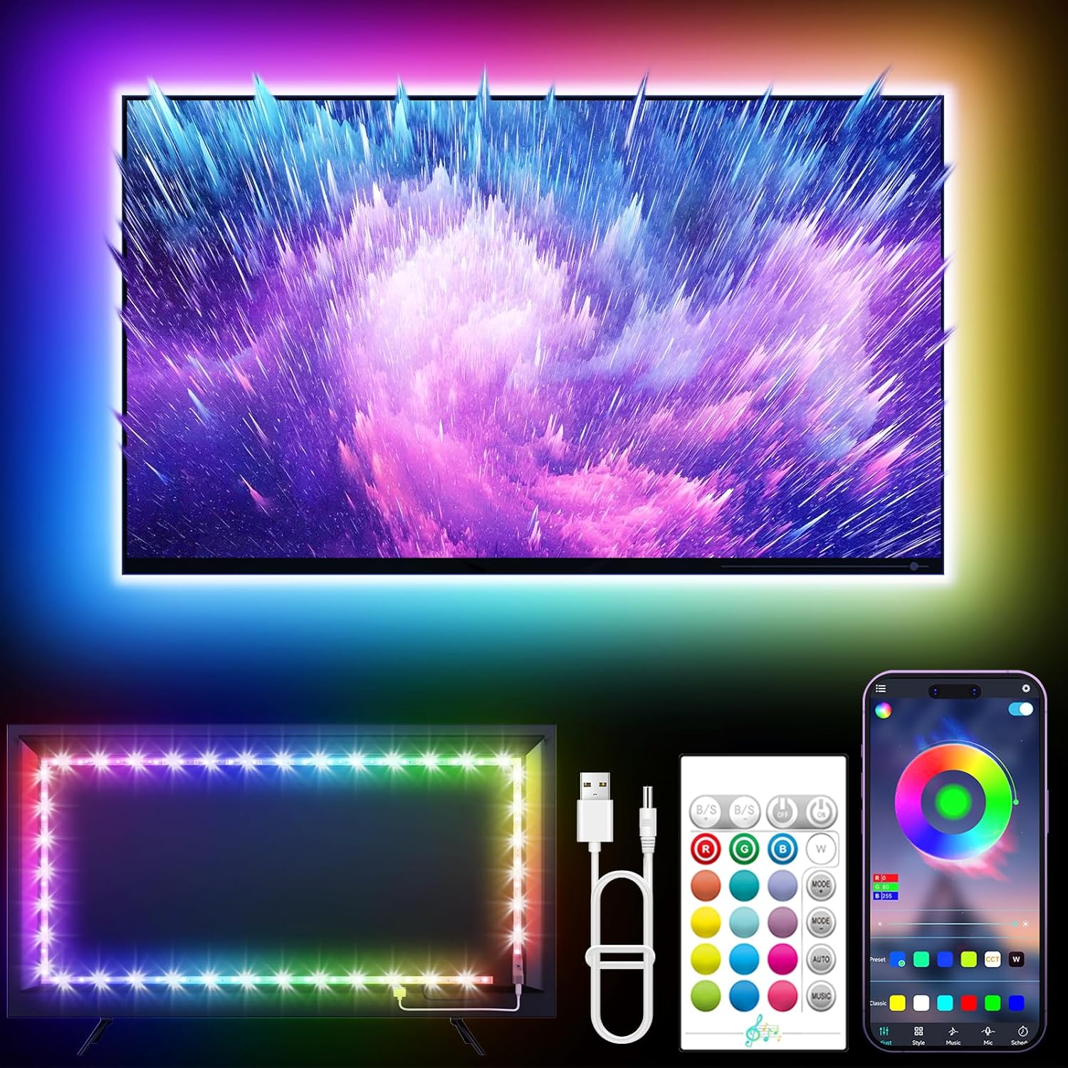 KANTUTOE LED Lights for TV 16.4FT – RGB TV Backlight with Music Sync, Bluetooth App & Remote Control for 45-75 Inch TVs