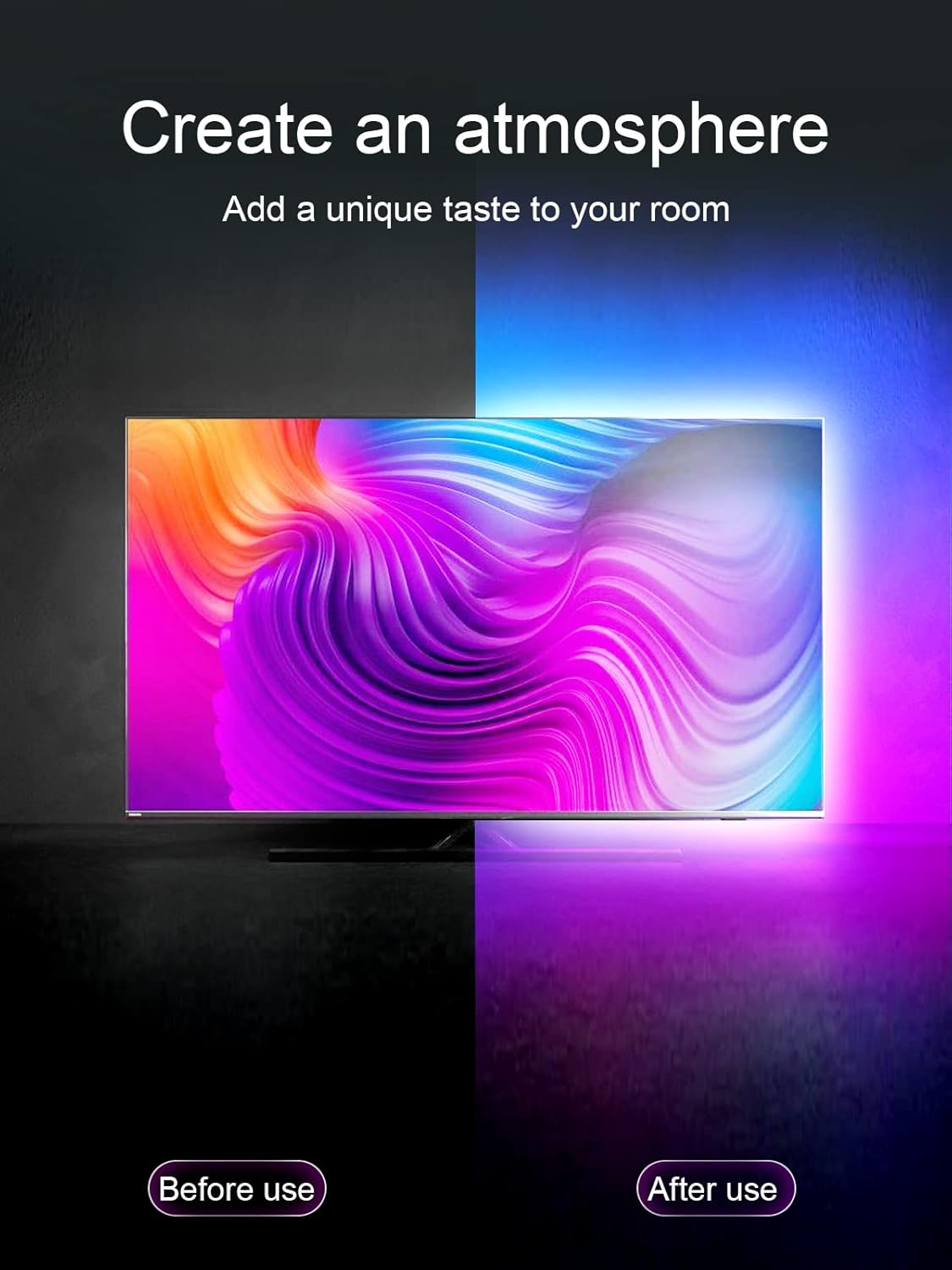 ORANGLES KANTUTOE LED Lights for TV 16.4FT – RGB TV Backlight with Music Sync, Bluetooth App & Remote Control for 45-75 Inch TVs - high resolution display - Image 2 of 4 | perfect for office | California | Free Shipping ORANGLES