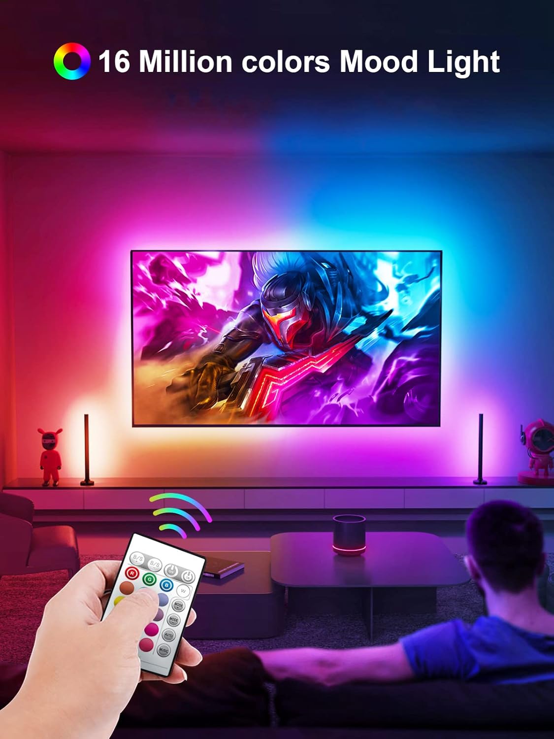ORANGLES KANTUTOE LED Lights for TV 16.4FT – RGB TV Backlight with Music Sync, Bluetooth App & Remote Control for 45-75 Inch TVs - angled perspective - Image 4 of 4 | excellent for daily use | New York | Free Shipping ORANGLES