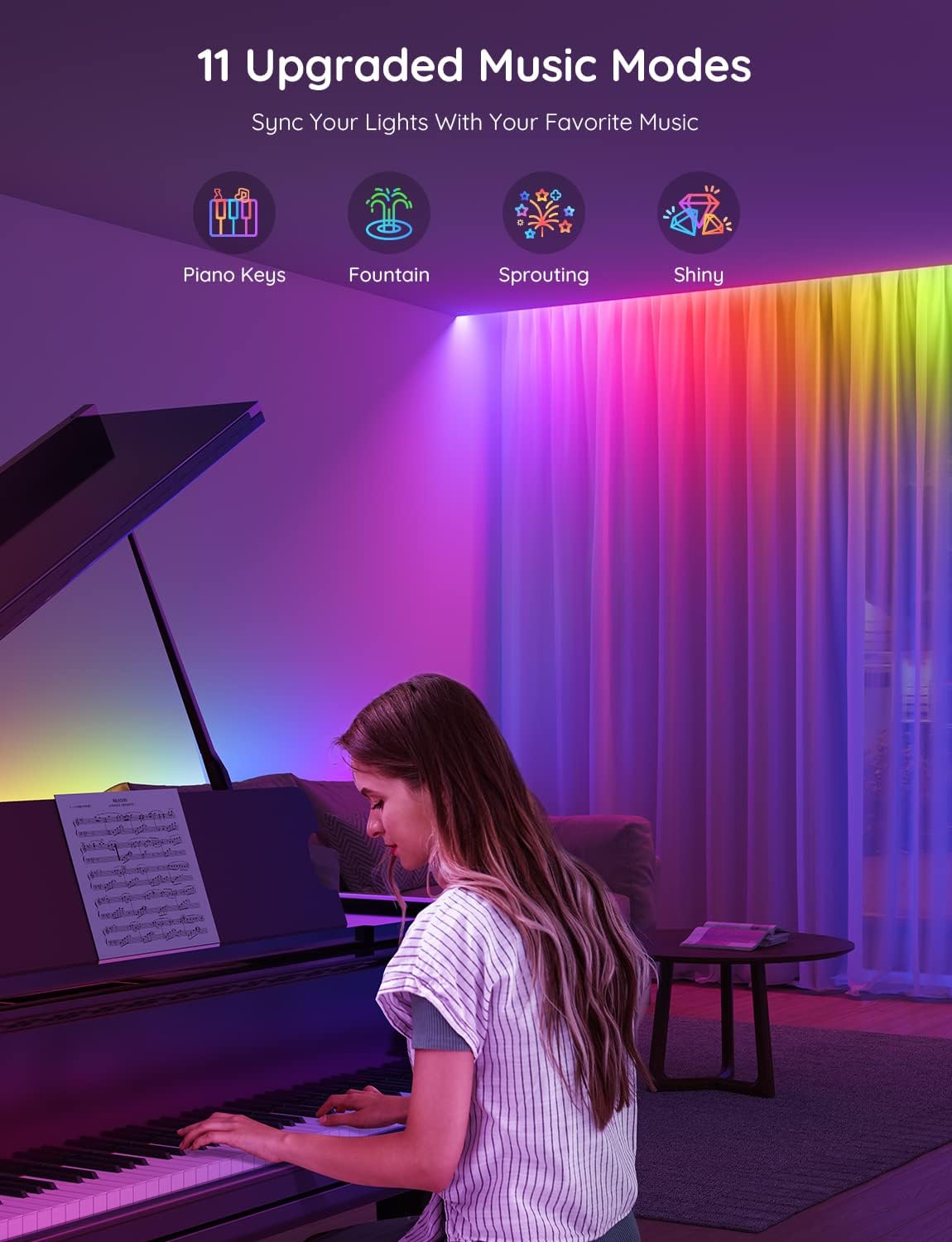 ORANGLES 100FT RGBIC LED Strip Lights – Smart Bluetooth LED Lights with APP Control, DIY Multi-Color Lighting for Bedroom Décor (2 Rolls of 50FT) - high resolution display - Image 2 of 5 | perfect for office | California | Free Shipping ORANGLES