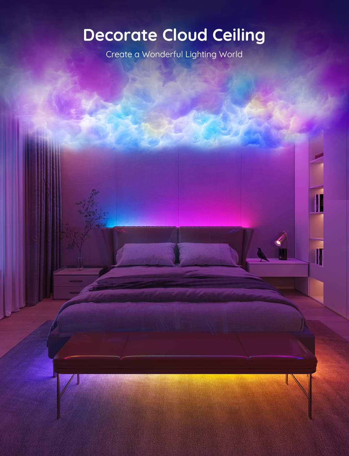 ORANGLES 100FT RGBIC LED Strip Lights – Smart Bluetooth LED Lights with APP Control, DIY Multi-Color Lighting for Bedroom Décor (2 Rolls of 50FT) - detailed closeup view - Image 3 of 5 | great for travel | Texas | Free Shipping ORANGLES