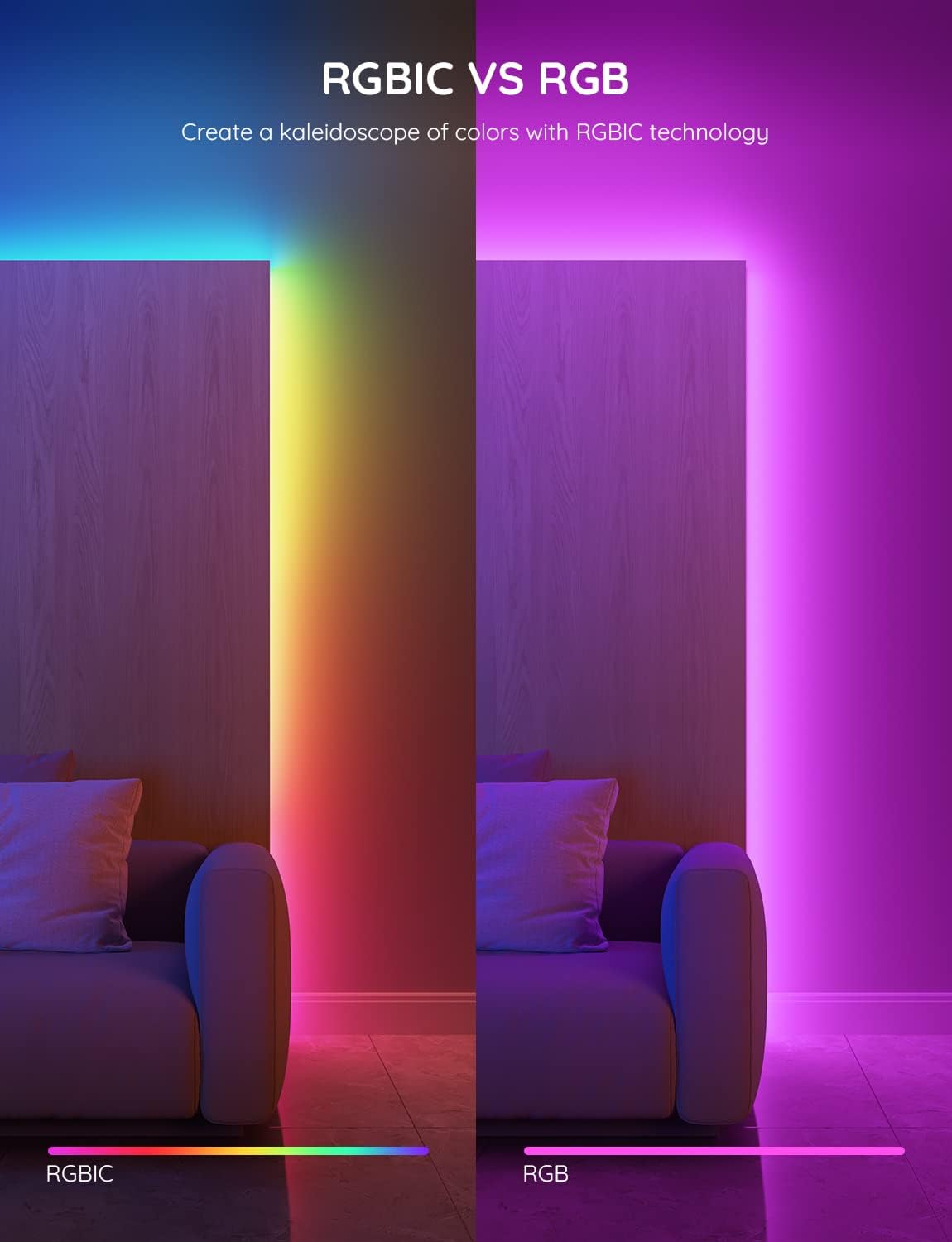 ORANGLES 100FT RGBIC LED Strip Lights – Smart Bluetooth LED Lights with APP Control, DIY Multi-Color Lighting for Bedroom Décor (2 Rolls of 50FT) - full product showcase - Image 5 of 5 | suitable for professionals | Florida | Free Shipping ORANGLES