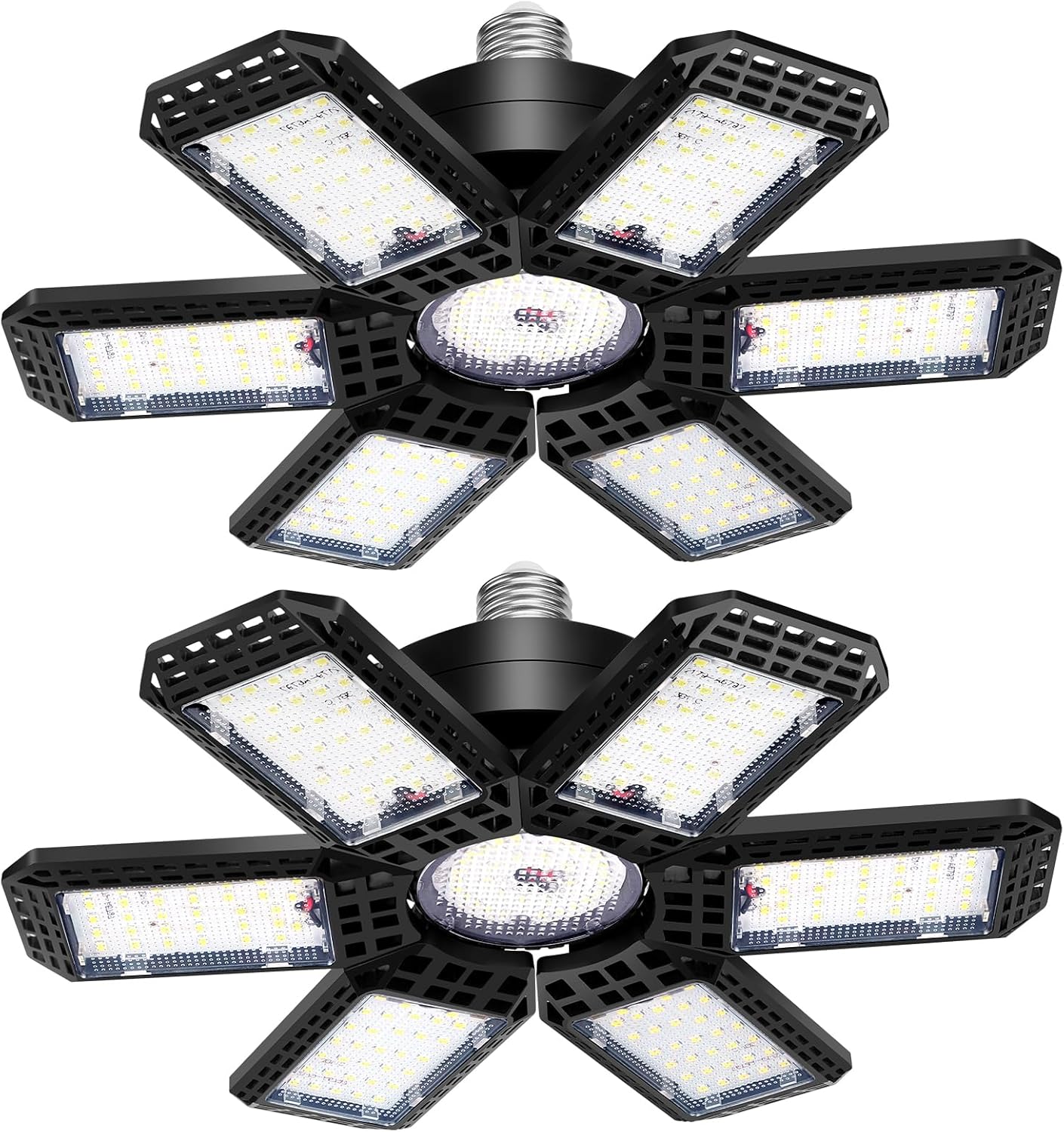 AUDLES 2 Pack Garage LED Lights 200W 20000LM – 6500K Daylight Deformable 6+1 Panels Shop Lights for Garage, Warehouse, Basement & Workshop (E26/E27 Socket)
