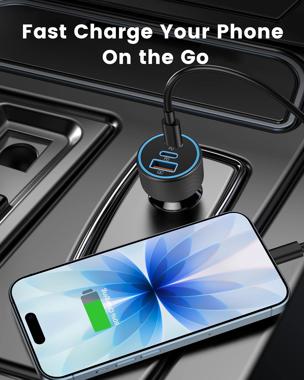 ORANGLES USB C Car Charger 67W – 3-Port Dual USB-C & USB-A Fast Car Phone Charger Adapter for iPhone 17/16/15, iPad, Galaxy S26/S25 & Android Devices - high resolution display - Image 2 of 5 | perfect for office | California | Free Shipping ORANGLES