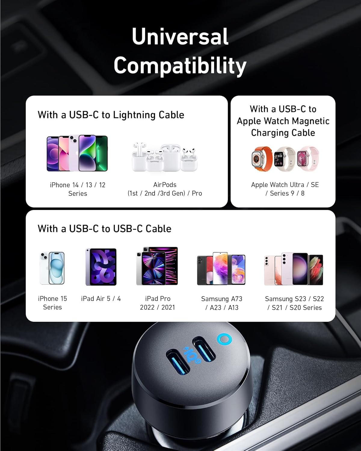 ORANGLES USB C Car Charger 40W – PowerIQ 3.0 2-Port Type-C Fast Car Charger Adapter with Power Delivery for iPhone 17/16/15, Galaxy S24 & AirPods - high resolution display - Image 2 of 6 | perfect for office | California | Free Shipping ORANGLES