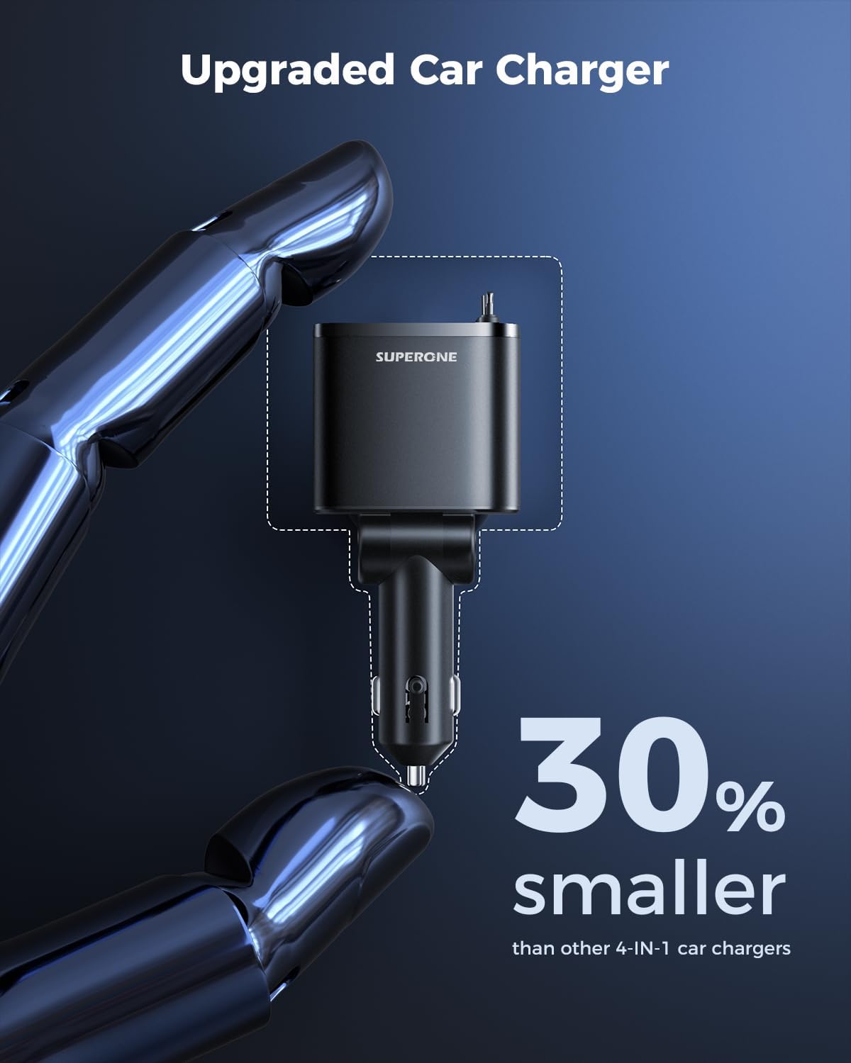 ORANGLES SUPERONE Retractable Car Charger 99W – Fast Charging USB-C Car Charger Adapter with Built-In Cables for iPhone 17/16/15 & Samsung (Black) - elegant presentation - Image 6 of 6 | designed for enthusiasts | Illinois | Free Shipping ORANGLES