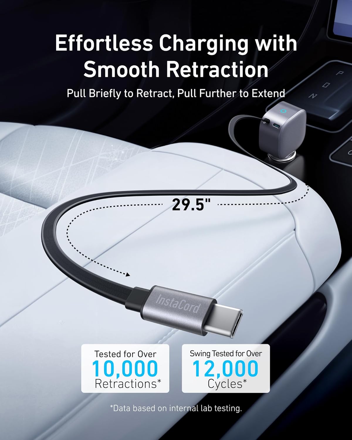 ORANGLES Retractable USB-C Car Charger 75W Max – Fast Charging Car Adapter with Built-In Retractable Cable for iPhone 17/16, Galaxy S25/S24, MacBook & iPad - detailed closeup view - Image 3 of 5 | great for travel | Texas | Free Shipping ORANGLES