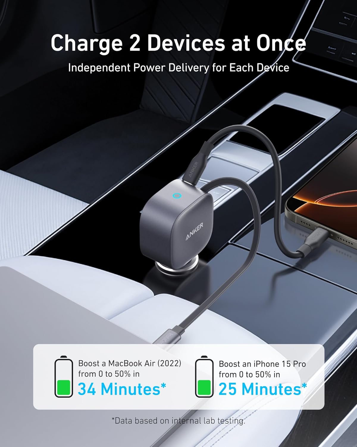 ORANGLES Retractable USB-C Car Charger 75W Max – Fast Charging Car Adapter with Built-In Retractable Cable for iPhone 17/16, Galaxy S25/S24, MacBook & iPad - angled perspective - Image 4 of 5 | excellent for daily use | New York | Free Shipping ORANGLES