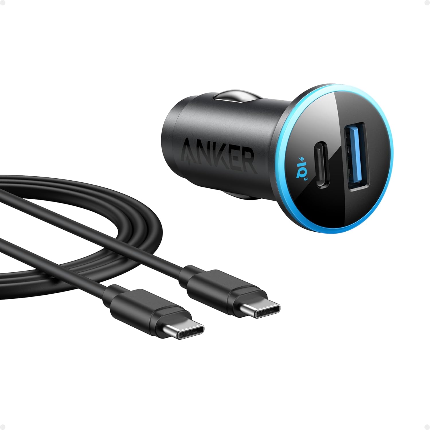 323 USB-C Car Charger Adapter 52.5W – PowerIQ 3.0 Fast Cigarette Lighter Charger with USB-C Cable for iPhone 17/16/15, Galaxy S25 & Pixel