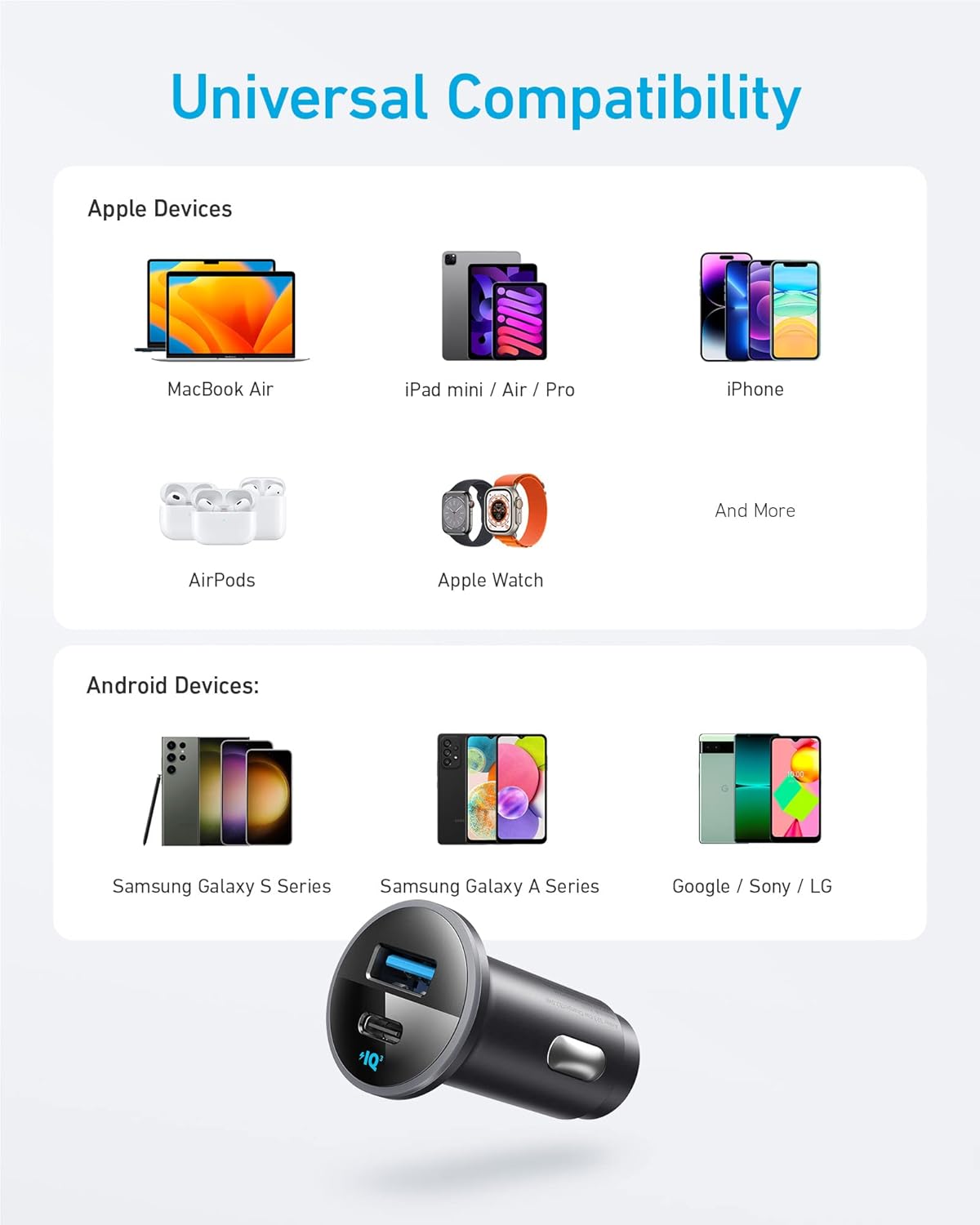 ORANGLES 323 USB-C Car Charger Adapter 52.5W – PowerIQ 3.0 Fast Cigarette Lighter Charger with USB-C Cable for iPhone 17/16/15, Galaxy S25 & Pixel - detailed closeup view - Image 3 of 7 | great for travel | Texas | Free Shipping ORANGLES
