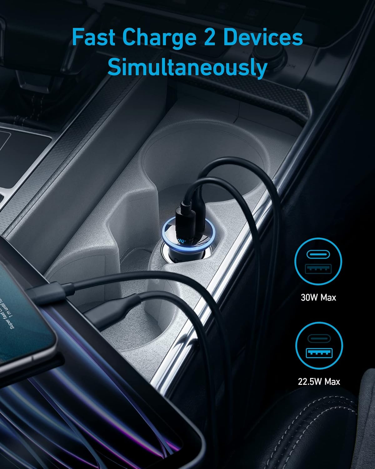 ORANGLES 323 USB-C Car Charger Adapter 52.5W – PowerIQ 3.0 Fast Cigarette Lighter Charger with USB-C Cable for iPhone 17/16/15, Galaxy S25 & Pixel - angled perspective - Image 4 of 7 | excellent for daily use | New York | Free Shipping ORANGLES