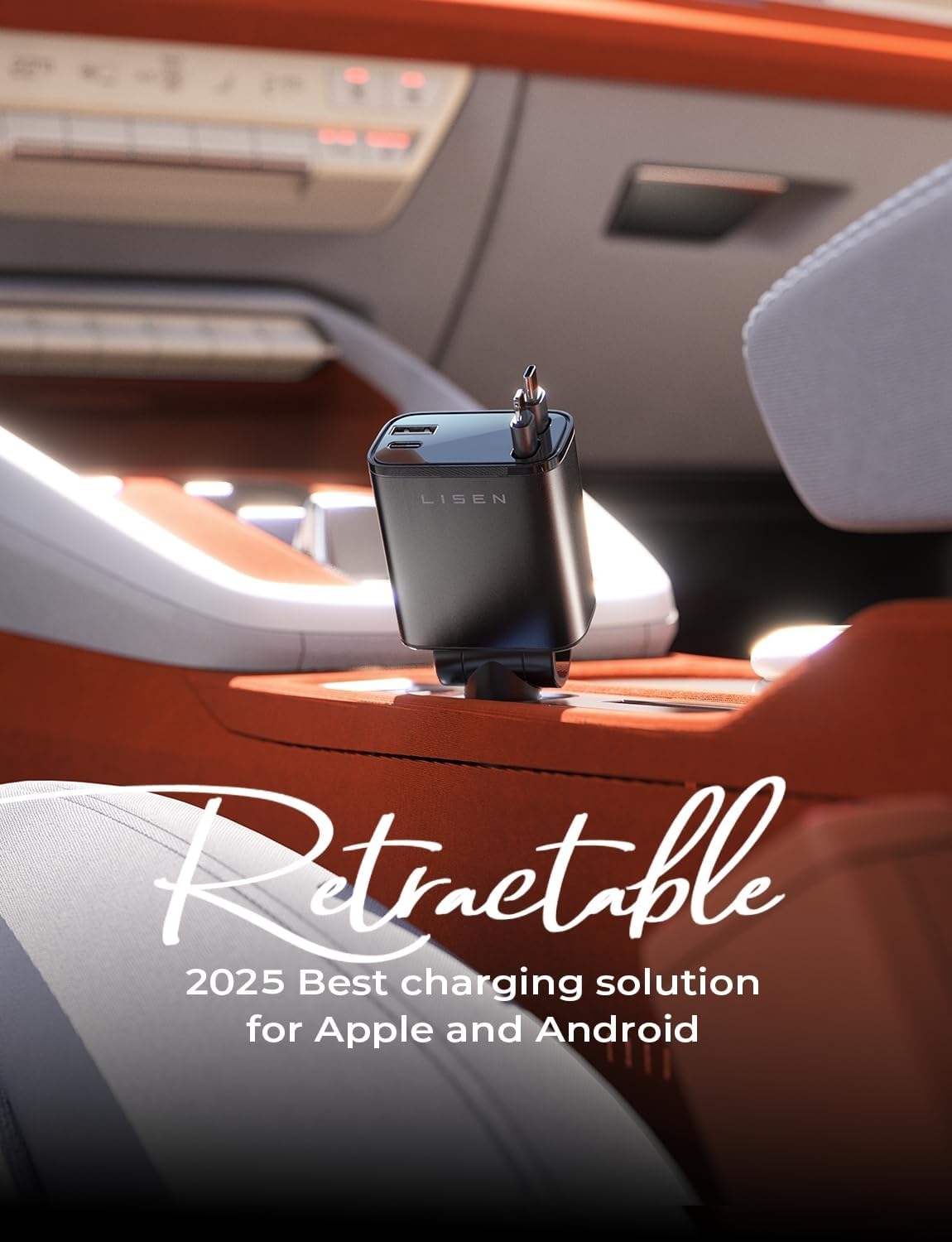 ORANGLES LISEN Retractable Car Charger 4-in-1 69W – USB-C Fast Car Charger with 31.5-Inch Retractable Cable for iPhone 17/16/15 & Daily Driving Accessories - full product showcase - Image 5 of 5 | suitable for professionals | Florida | Free Shipping ORANGLES