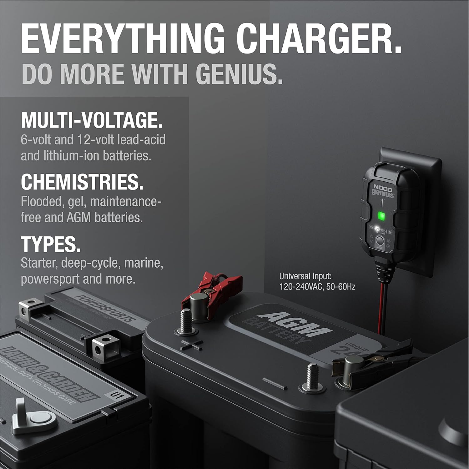 ORANGLES NOCO GENIUS1 1A Smart Battery Charger – 6V/12V Automatic Maintainer, Trickle Charger & Desulfator for Lead-Acid & Lithium Batteries - high resolution display - Image 2 of 5 | perfect for office | California | Free Shipping ORANGLES