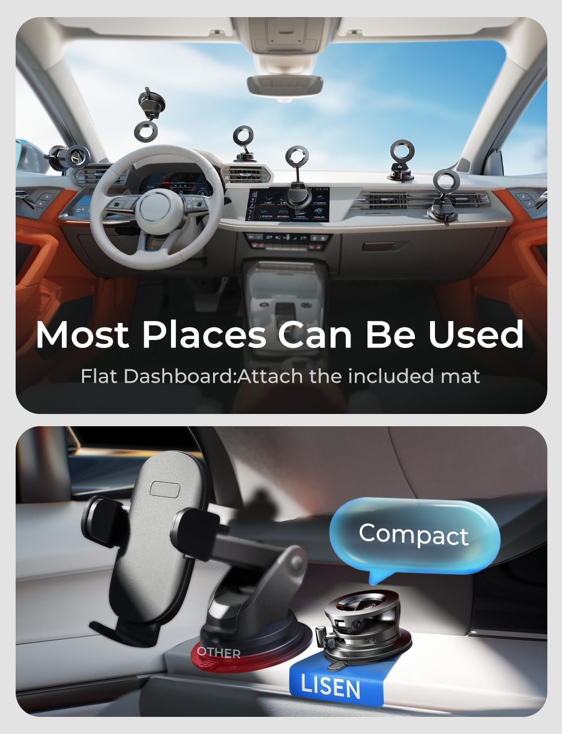 ORANGLES LISEN MagSafe Car Phone Holder – Vacuum Suction Magnetic Car Mount for iPhone 17/16/15/14/13/12, Strong Hold Car Accessories for Dashboard & Windshield - high resolution display - Image 2 of 3 | perfect for office | California | Free Shipping ORANGLES