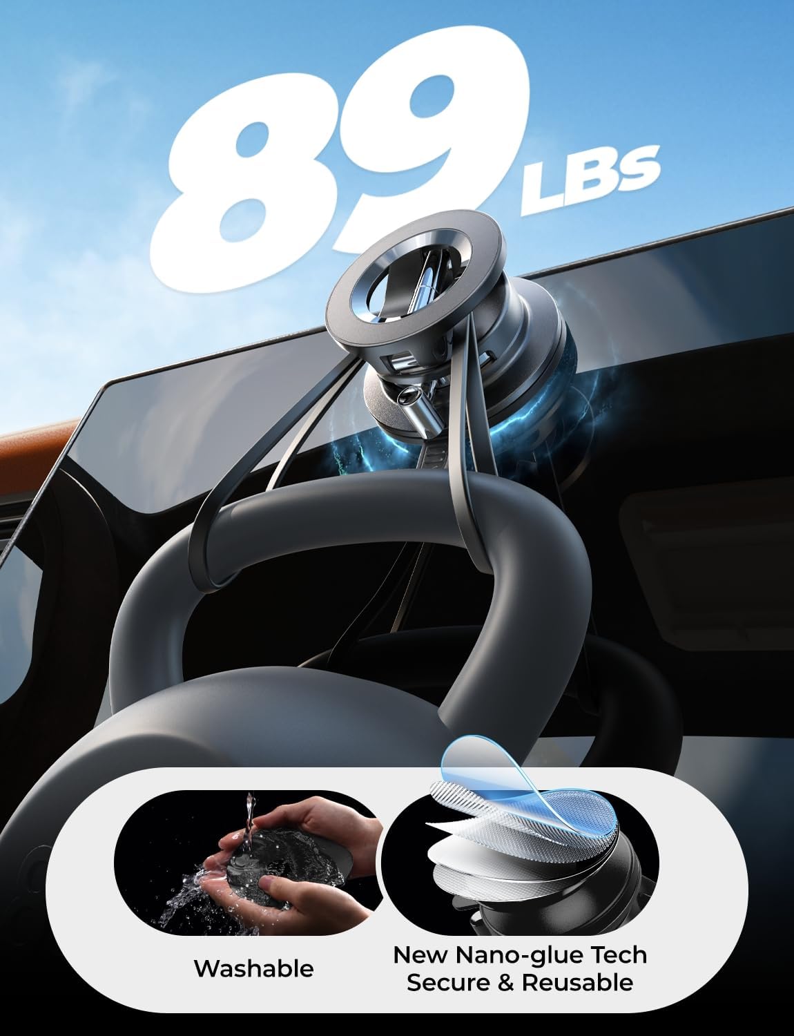 ORANGLES LISEN MagSafe Car Phone Holder – Vacuum Suction Magnetic Car Mount for iPhone 17/16/15/14/13/12, Strong Hold Car Accessories for Dashboard & Windshield - detailed closeup view - Image 3 of 3 | great for travel | Texas | Free Shipping ORANGLES