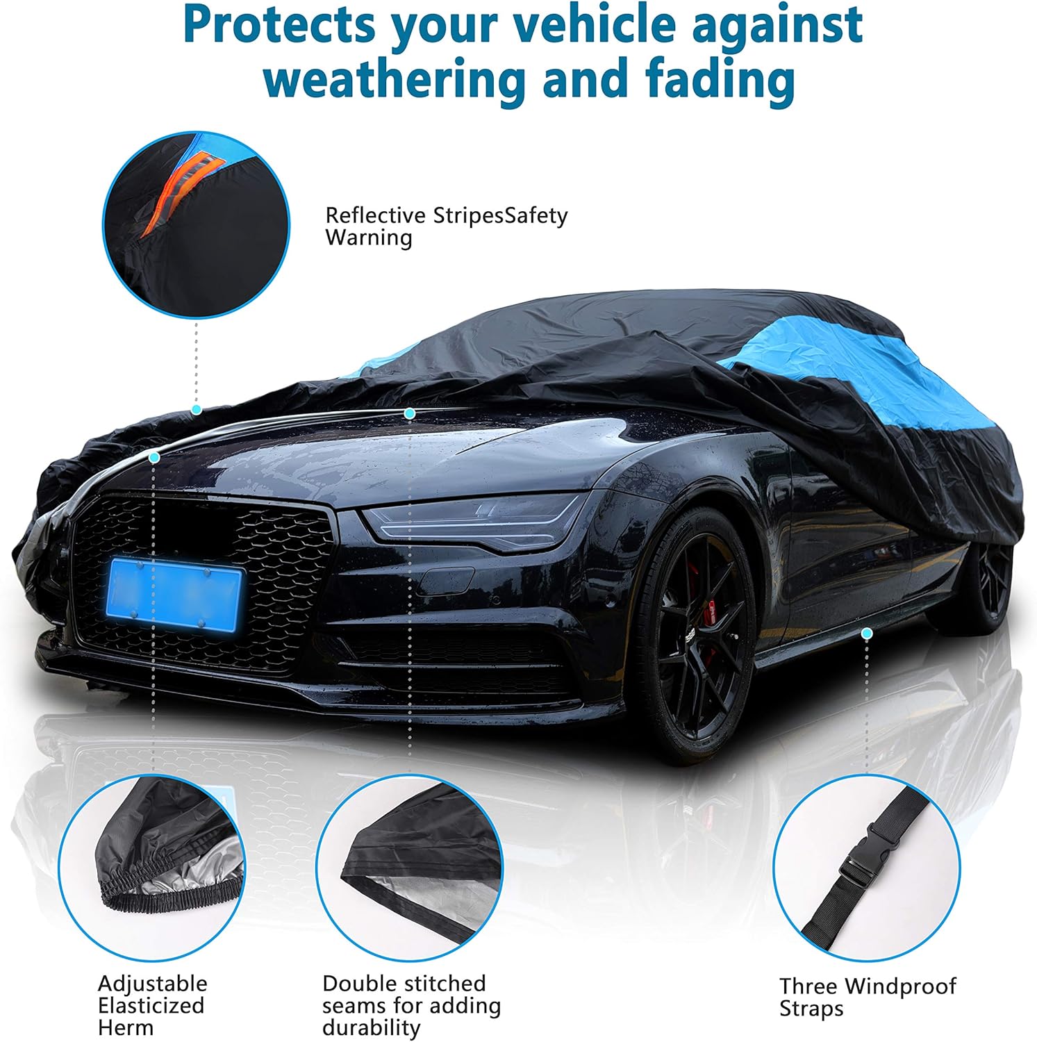 ORANGLES MORNYRAY Waterproof Car Cover for Sedan – All Weather Snowproof UV Protection Windproof Outdoor Full Car Cover (Fits 194-206 Inch Sedans, Blue) - full product showcase - Image 5 of 5 | suitable for professionals | Florida | Free Shipping ORANGLES