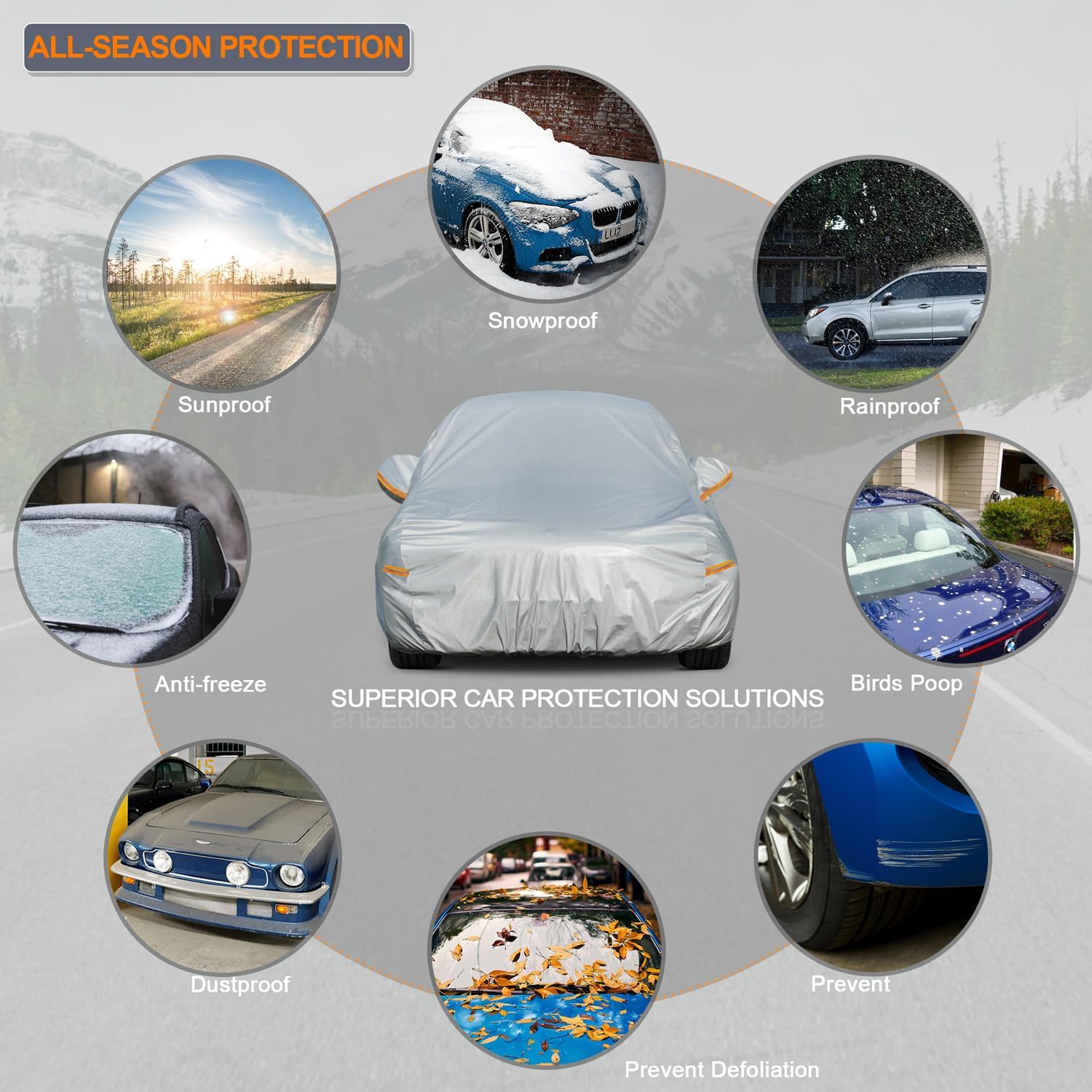 ORANGLES Kayme 6 Layers Waterproof Car Cover All Weather – Outdoor Full Automobile Cover with UV Protection, Zipper & Cotton Lining for Sedans 186-193 Inch (A2 3XL) - detailed closeup view - Image 3 of 5 | great for travel | Texas | Free Shipping ORANGLES