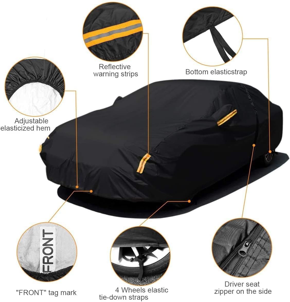 ORANGLES NEVERLAND Waterproof Heavy Duty Sedan Car Cover – All Weather Snowproof Anti-UV Windproof Outdoor Full Car Cover for BMW, Mercedes-Benz, Honda & More - detailed closeup view - Image 3 of 5 | great for travel | Texas | Free Shipping ORANGLES