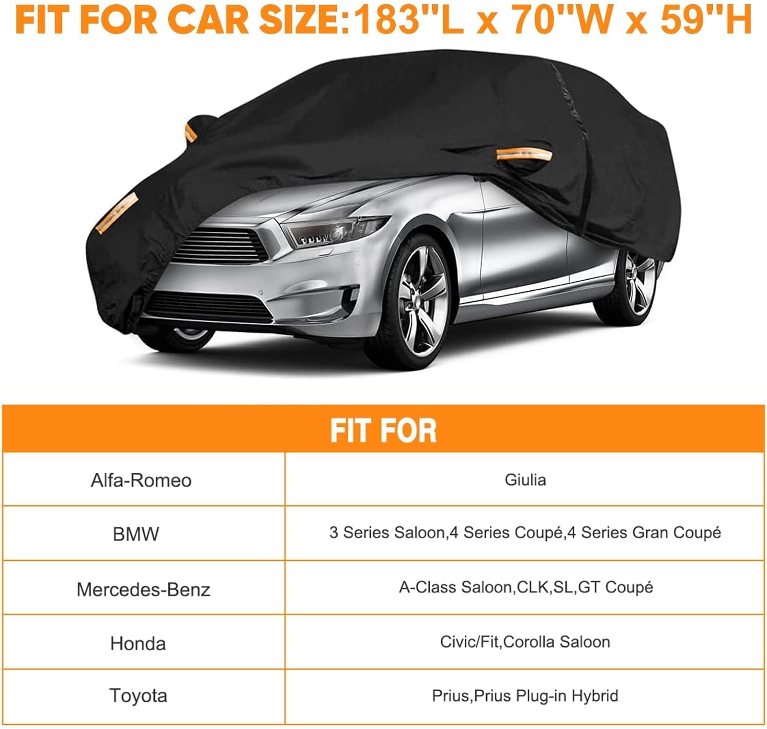 ORANGLES NEVERLAND Waterproof Heavy Duty Sedan Car Cover – All Weather Snowproof Anti-UV Windproof Outdoor Full Car Cover for BMW, Mercedes-Benz, Honda & More - full product showcase - Image 5 of 5 | suitable for professionals | Florida | Free Shipping ORANGLES