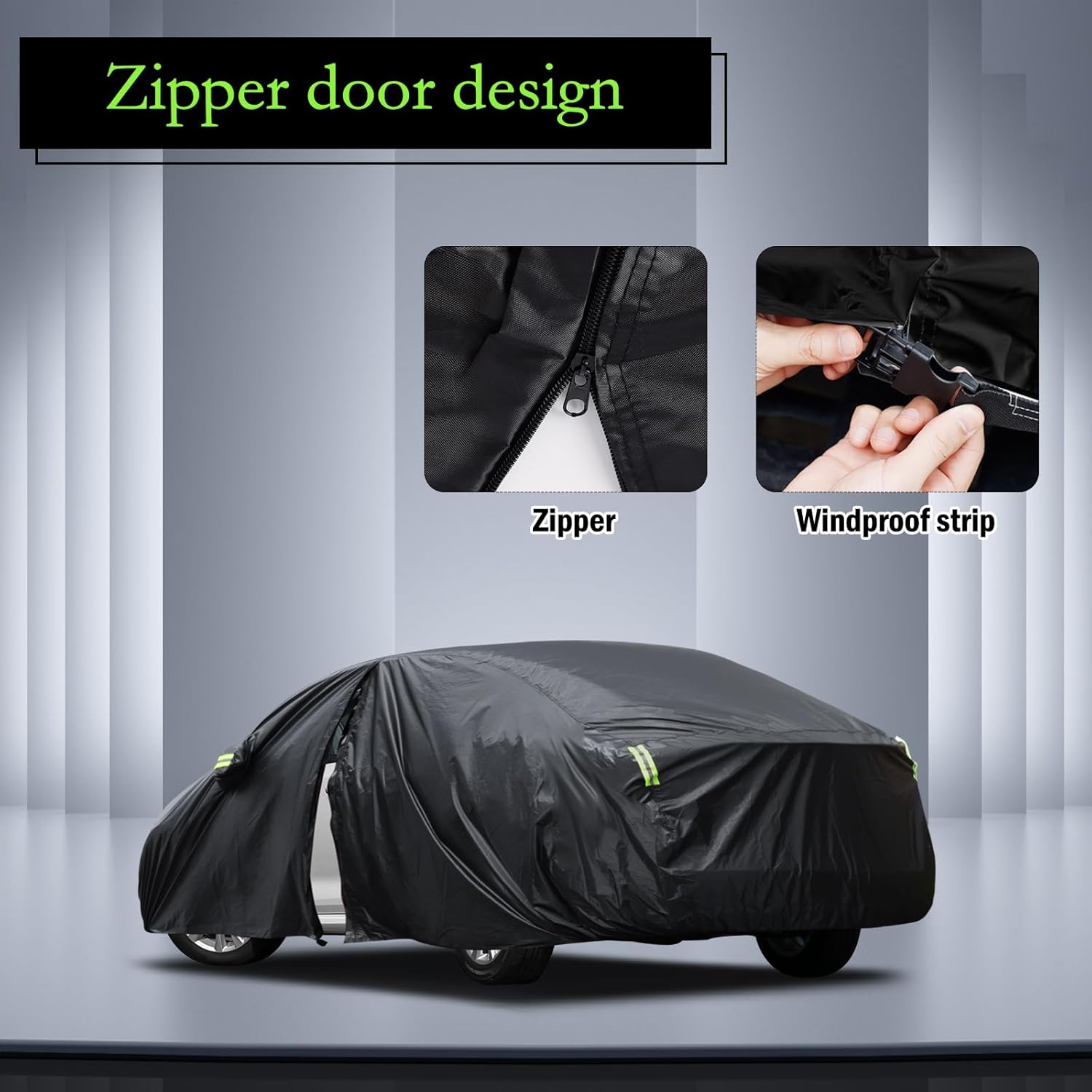 ORANGLES Custom Fit Waterproof Car Cover for Toyota Corolla 2000–2025 & Honda Civic 1991–2025 – All Weather Full Exterior Cover with Door Zipper & Sun Protection - detailed closeup view - Image 3 of 4 | great for travel | Texas | Free Shipping ORANGLES