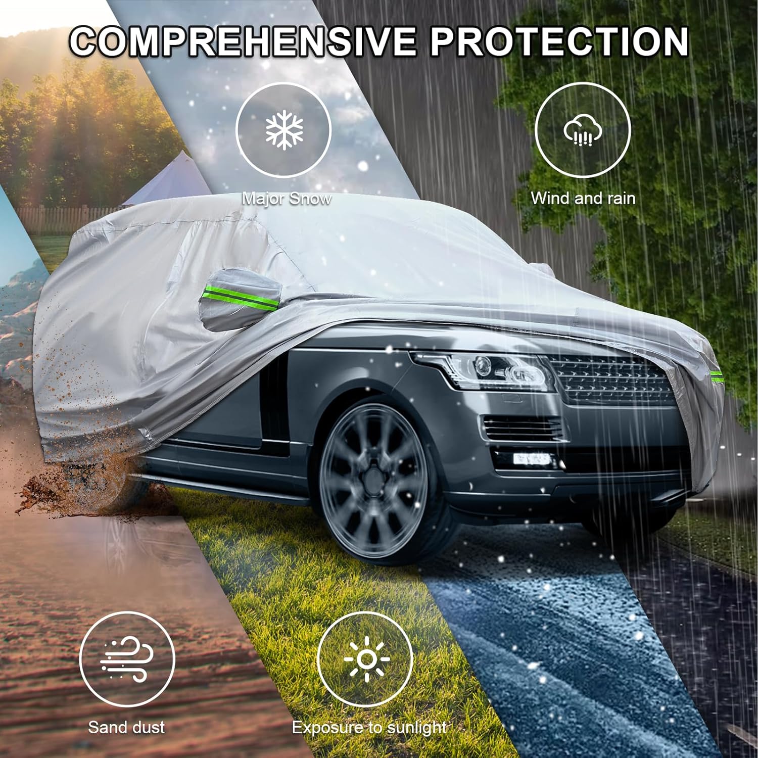ORANGLES 6 Layers Full SUV Car Cover – Waterproof All Weather Outdoor Vehicle Cover with Sunshield, Snow Proof, UV Protection & Reflective Strips for SUVs 181-190 Inch - angled perspective - Image 4 of 4 | excellent for daily use | New York | Free Shipping ORANGLES