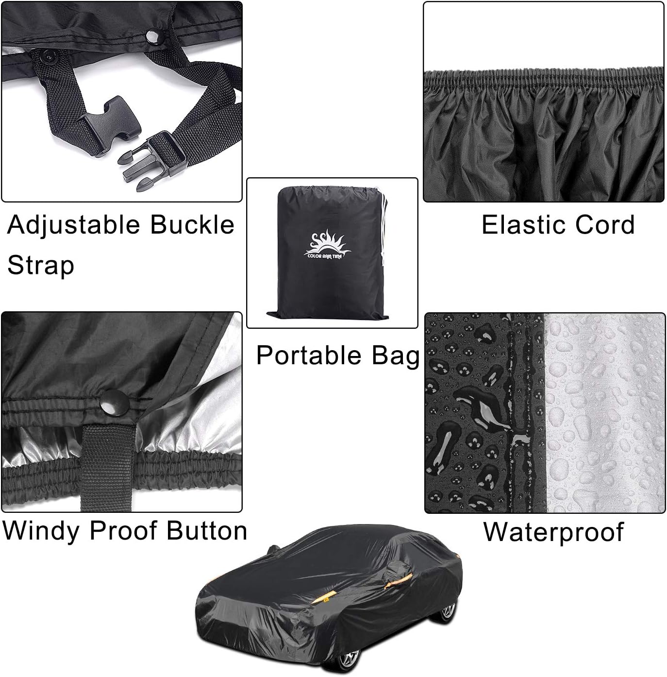 ORANGLES Full Sedan Car Cover Waterproof All Weather – Windproof Dustproof UV Protection Scratch Resistant Universal Indoor & Outdoor Vehicle Cover - angled perspective - Image 4 of 5 | excellent for daily use | New York | Free Shipping ORANGLES