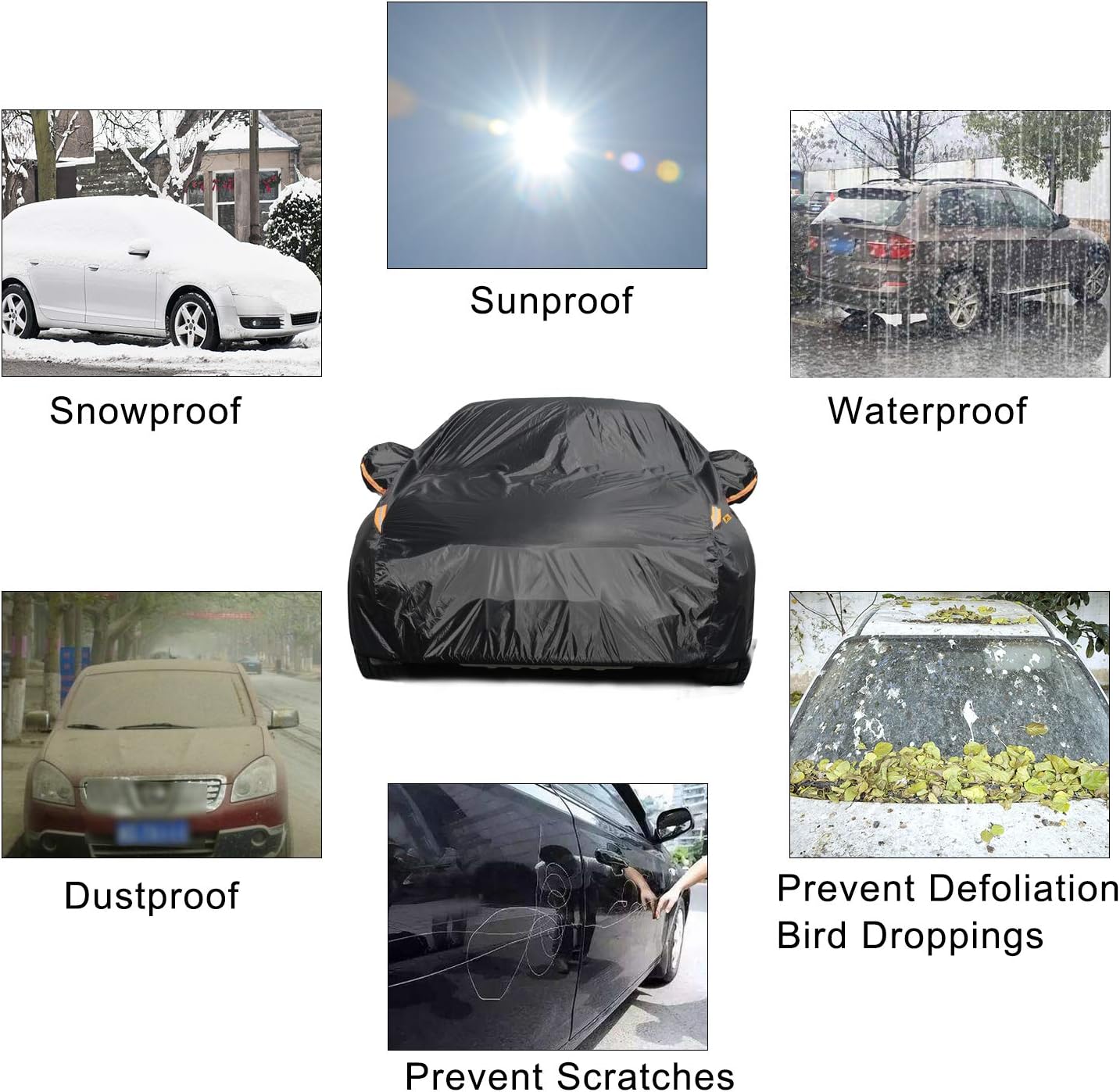 ORANGLES Full Sedan Car Cover Waterproof All Weather – Windproof Dustproof UV Protection Scratch Resistant Universal Indoor & Outdoor Vehicle Cover - full product showcase - Image 5 of 5 | suitable for professionals | Florida | Free Shipping ORANGLES