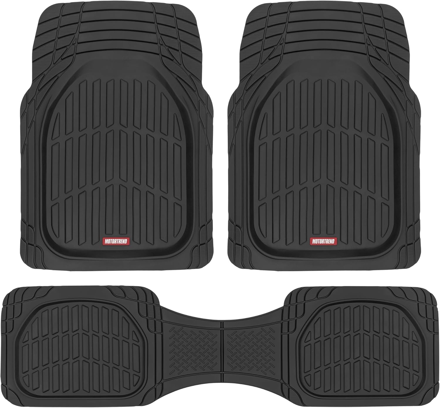 Motor Trend FlexTough Floor Mats for Cars – Deep Dish All-Weather Waterproof Trim-to-Fit Floor Liners for Cars, Trucks & SUVs (Black)