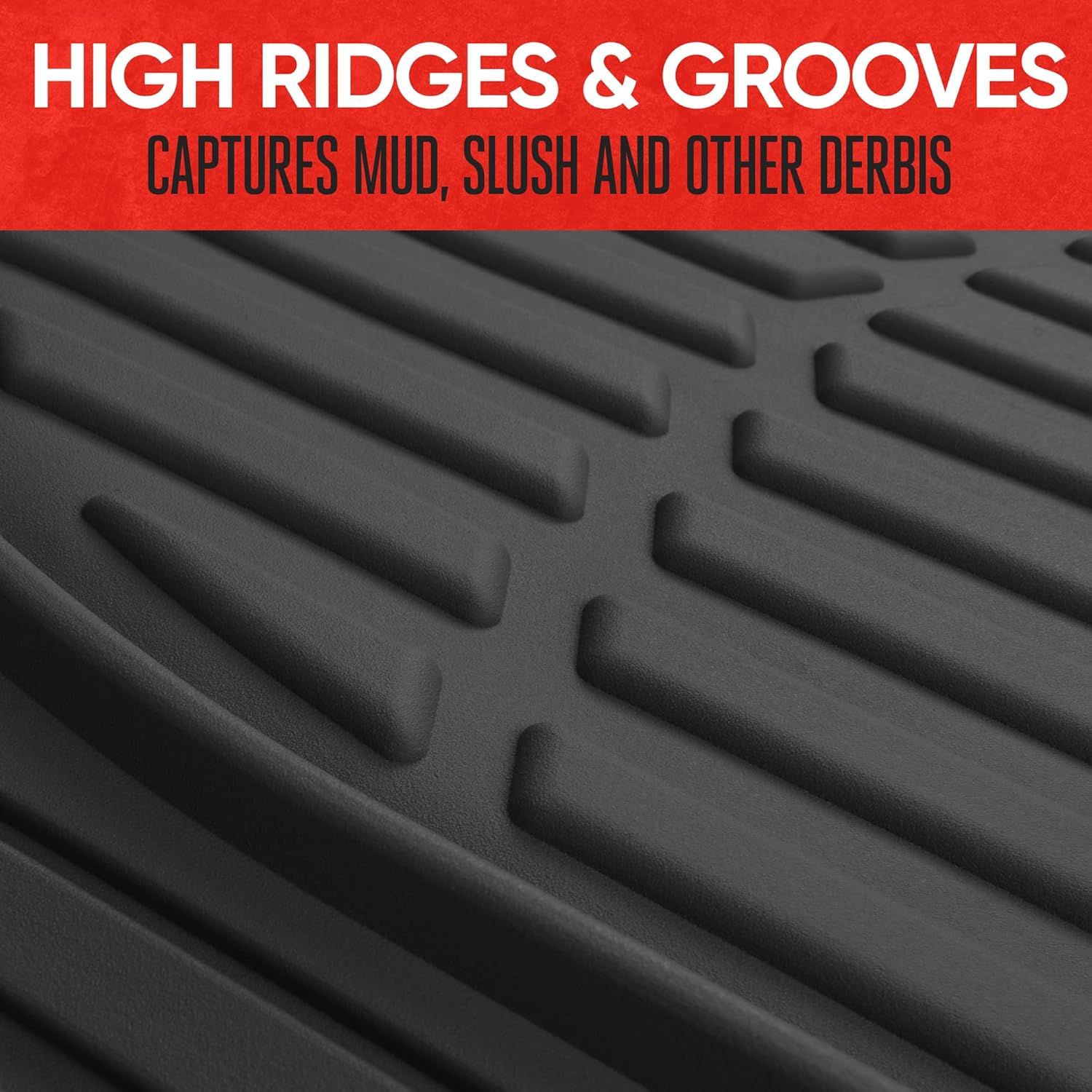 ORANGLES Motor Trend FlexTough Floor Mats for Cars – Deep Dish All-Weather Waterproof Trim-to-Fit Floor Liners for Cars, Trucks & SUVs (Black) - detailed closeup view - Image 3 of 4 | great for travel | Texas | Free Shipping ORANGLES