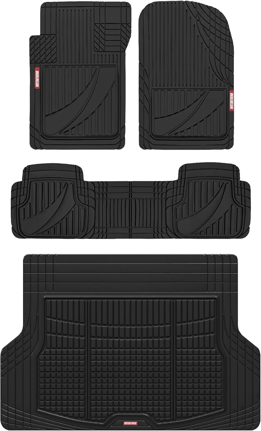 Motor Trend FlexTough Advanced Heavy Duty Rubber Floor Mats & Cargo Liner Full Set – Universal Trim-to-Fit All Weather Car Mats for SUV, Car & Van (Black)