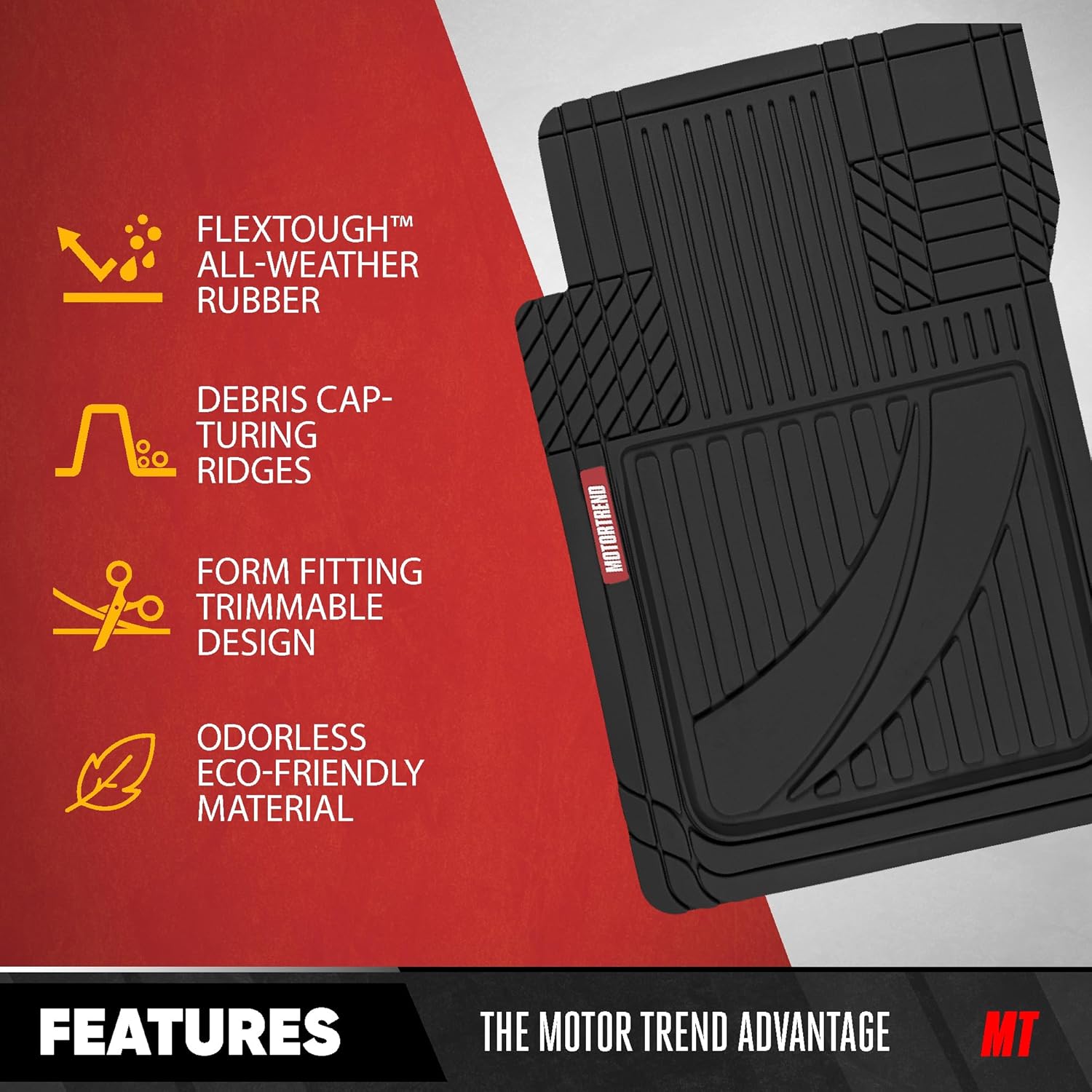 ORANGLES Motor Trend FlexTough Advanced Heavy Duty Rubber Floor Mats & Cargo Liner Full Set – Universal Trim-to-Fit All Weather Car Mats for SUV, Car & Van (Black) - high resolution display - Image 2 of 4 | perfect for office | California | Free Shipping ORANGLES