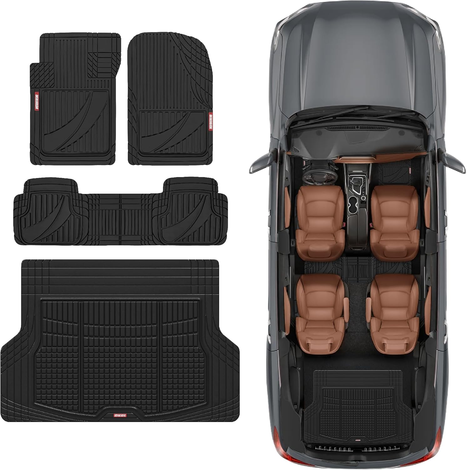 ORANGLES Motor Trend FlexTough Advanced Heavy Duty Rubber Floor Mats & Cargo Liner Full Set – Universal Trim-to-Fit All Weather Car Mats for SUV, Car & Van (Black) - angled perspective - Image 4 of 4 | excellent for daily use | New York | Free Shipping ORANGLES
