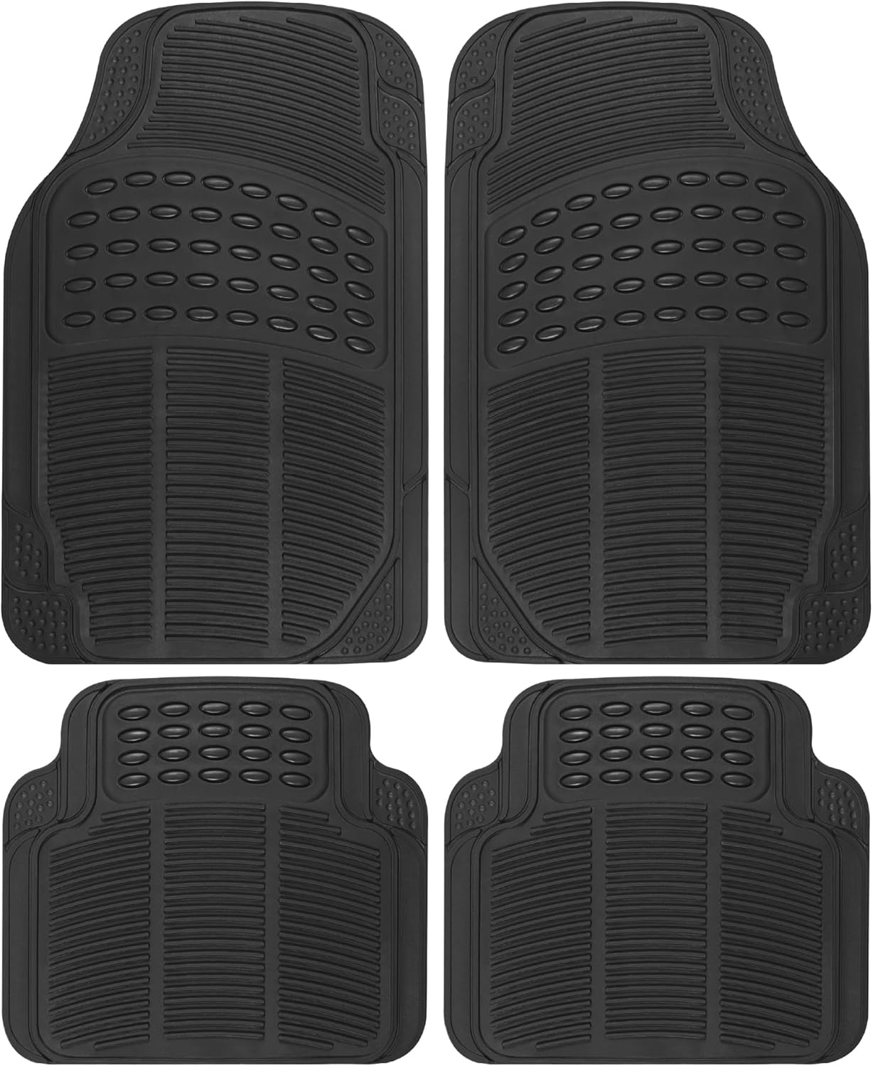 BDK 4-Piece All-Weather Floor Mats – Universal Fit Waterproof Rubber Car Floor Mats with Capture Ridges for Cars, Trucks & SUVs (Black)