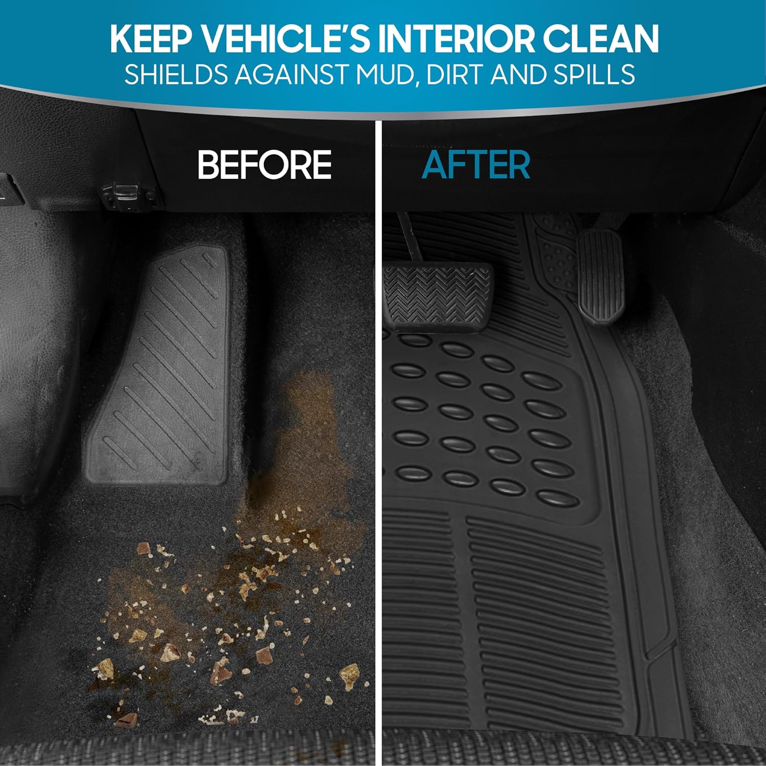 ORANGLES BDK 4-Piece All-Weather Floor Mats – Universal Fit Waterproof Rubber Car Floor Mats with Capture Ridges for Cars, Trucks & SUVs (Black) - high resolution display - Image 2 of 4 | perfect for office | California | Free Shipping ORANGLES